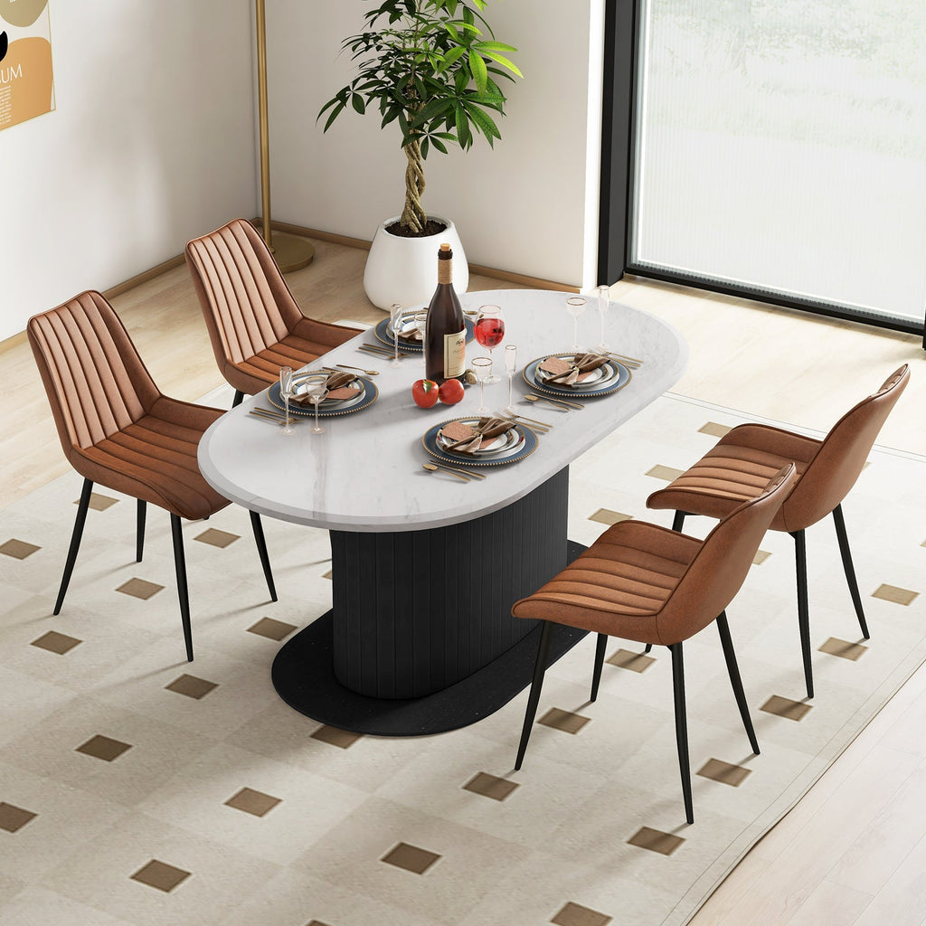 Faux-Leather Fabric Dining Chair Set of 2 with Metal Legs and Padded Seat