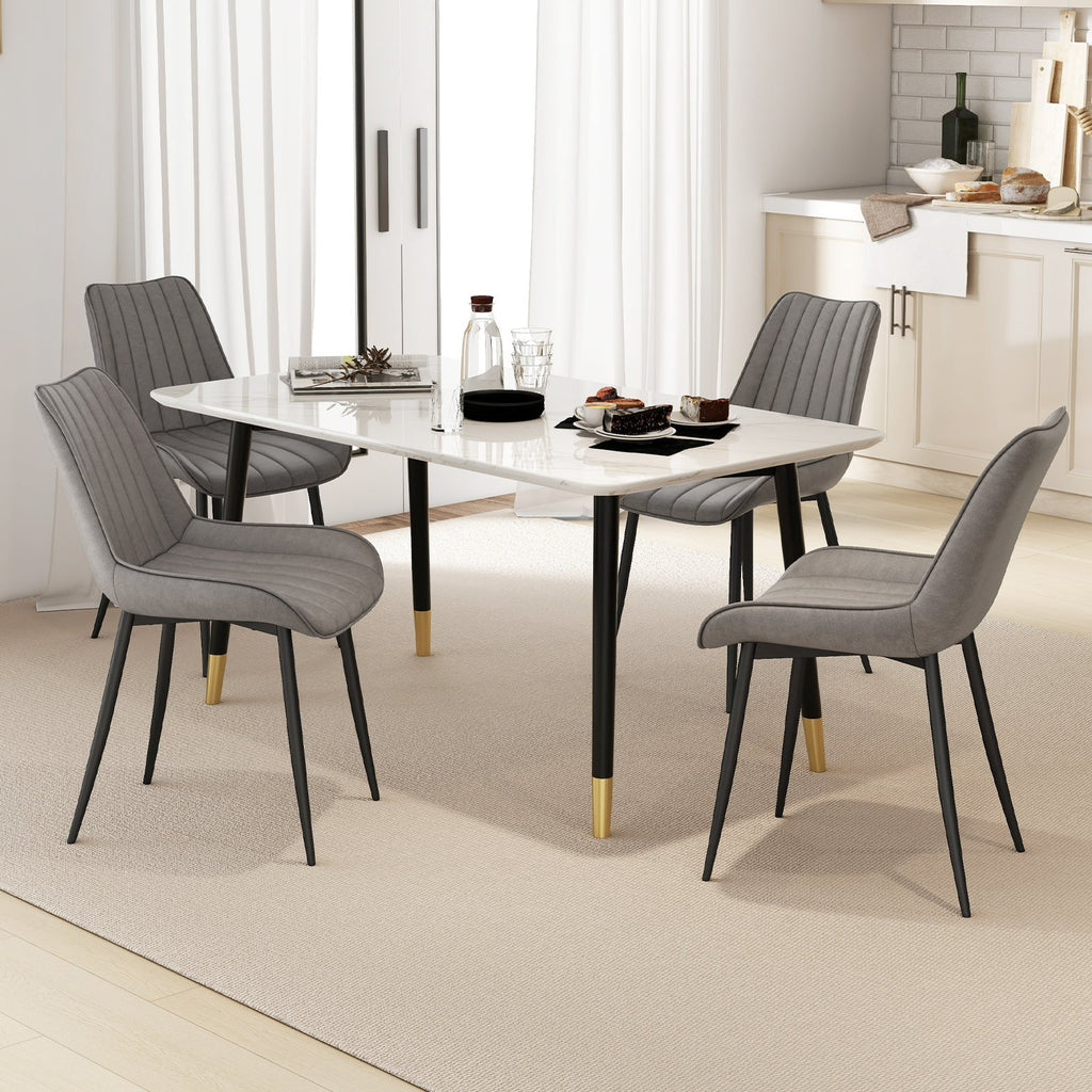 Faux-Leather Fabric Dining Chair Set of 2 with Metal Legs and Padded Seat
