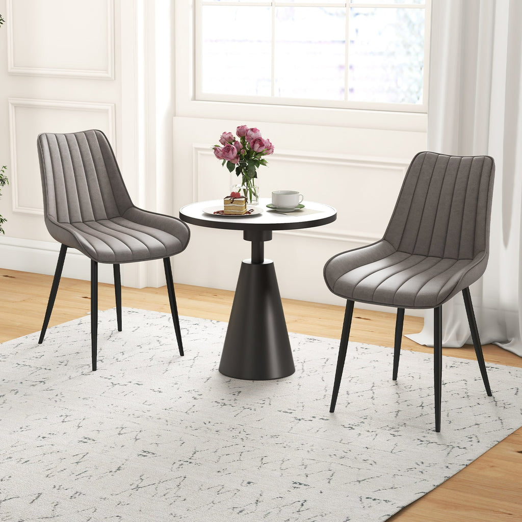 Faux-Leather Fabric Dining Chair Set of 2 with Metal Legs and Padded Seat