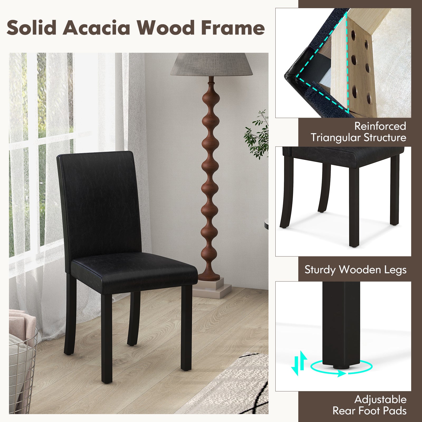 Dining Chair Set of 4 Upholstered Kitchen Dinette Chairs with Wood Frame