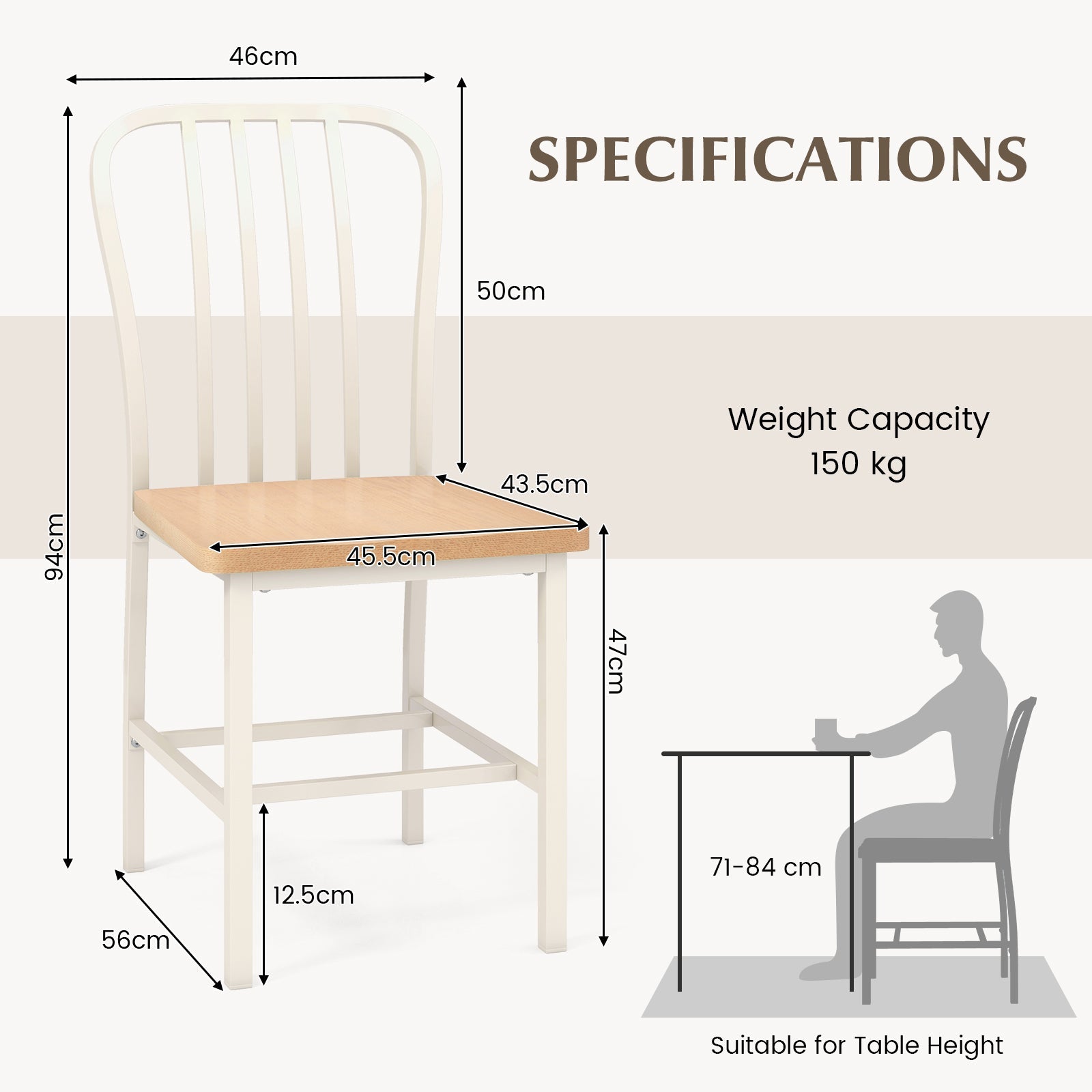Armless Spindle Back Dining Chair Set of 2 with Ergonomic Seat