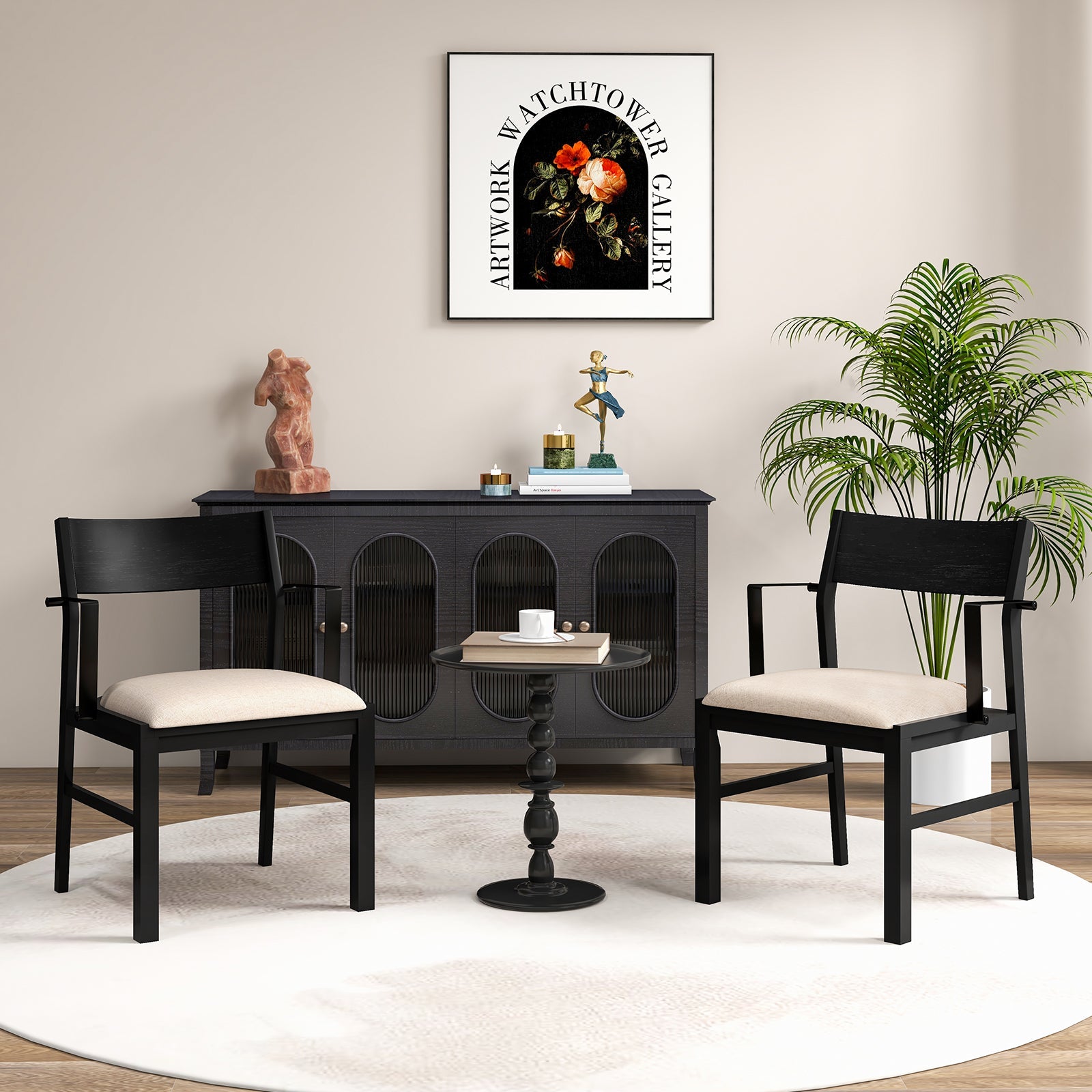 Dining Chair with Contoured Backrest and Padded Seat Set of 2