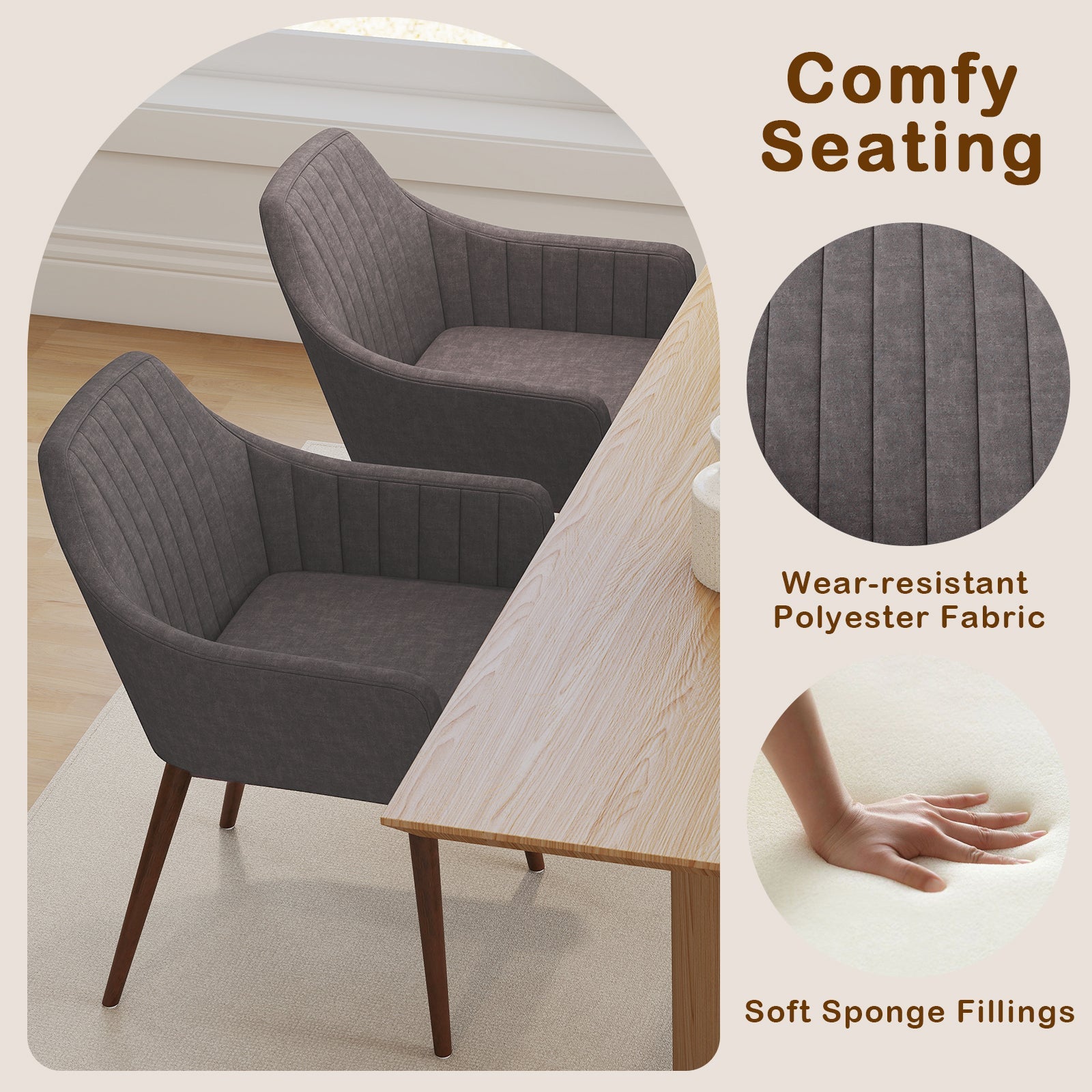 Dining Chairs Set of 2 Upholstered Accent Chairs with Comfy Padded Backrest and Seat