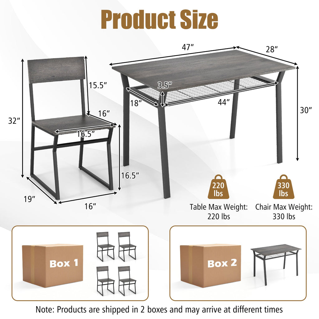 5 Piece Dining Table Set with Storage Rack and Metal Frame