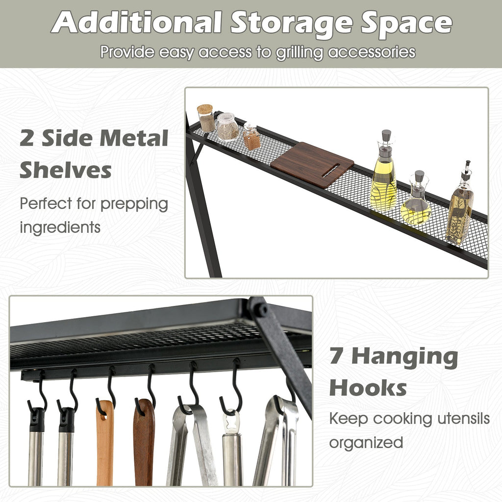 Outdoor Double-Tiered Grill Gazebo Canopy with 2 Shelves and 7 Hooks