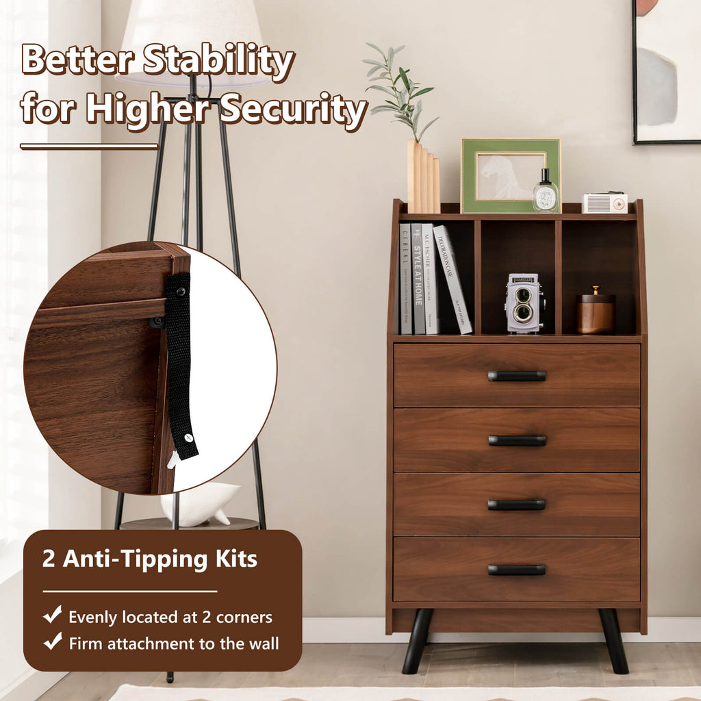 4-Drawer Dresser with 2 Anti-Tipping Kits for Bedroom