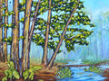 SOLD "Hemlocks Along the River" Oil Painting on Canvas, Michigan Artist, Wall Art Livingroom, Fine Art Painting Original, Lake Wall Art, Nature Oil Painting, Cottage Art, Hemlock Tree Painting on Canvas, Artist Christi Dreese