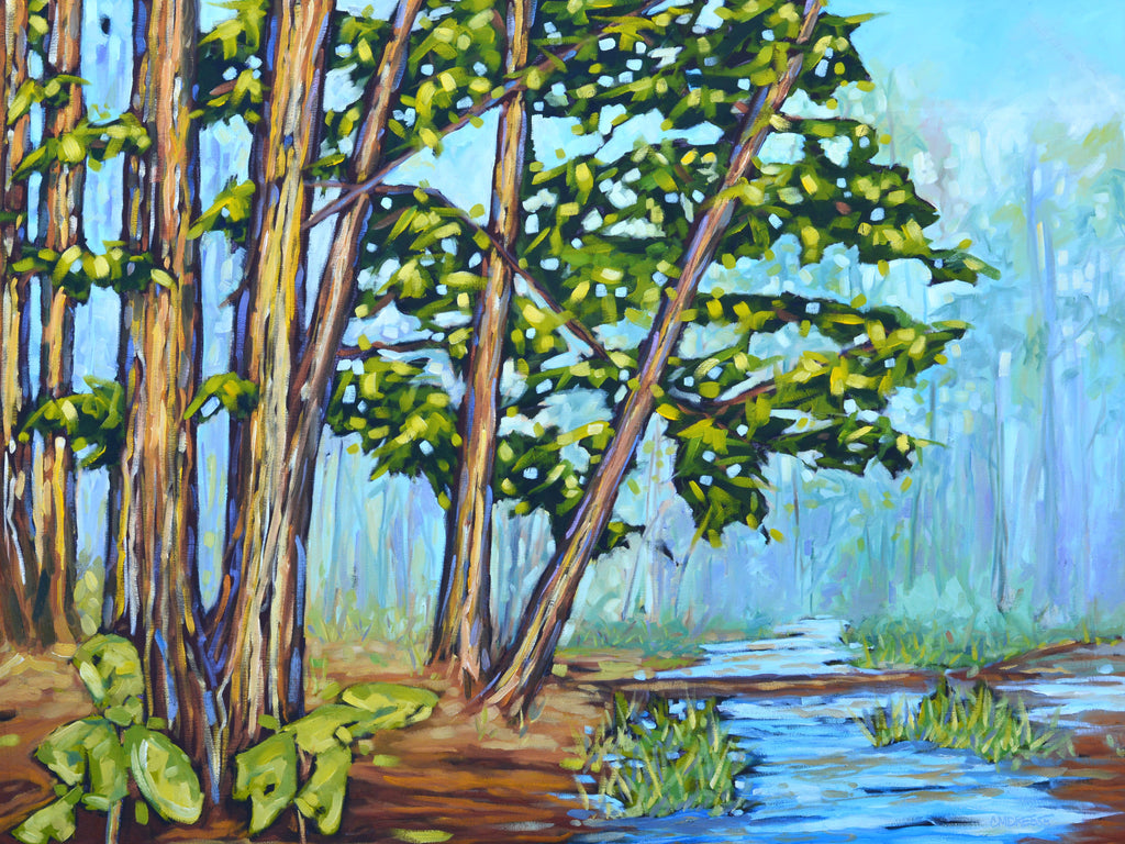 "Hemlocks Along the River" Forrest, Tree Glass Art Print