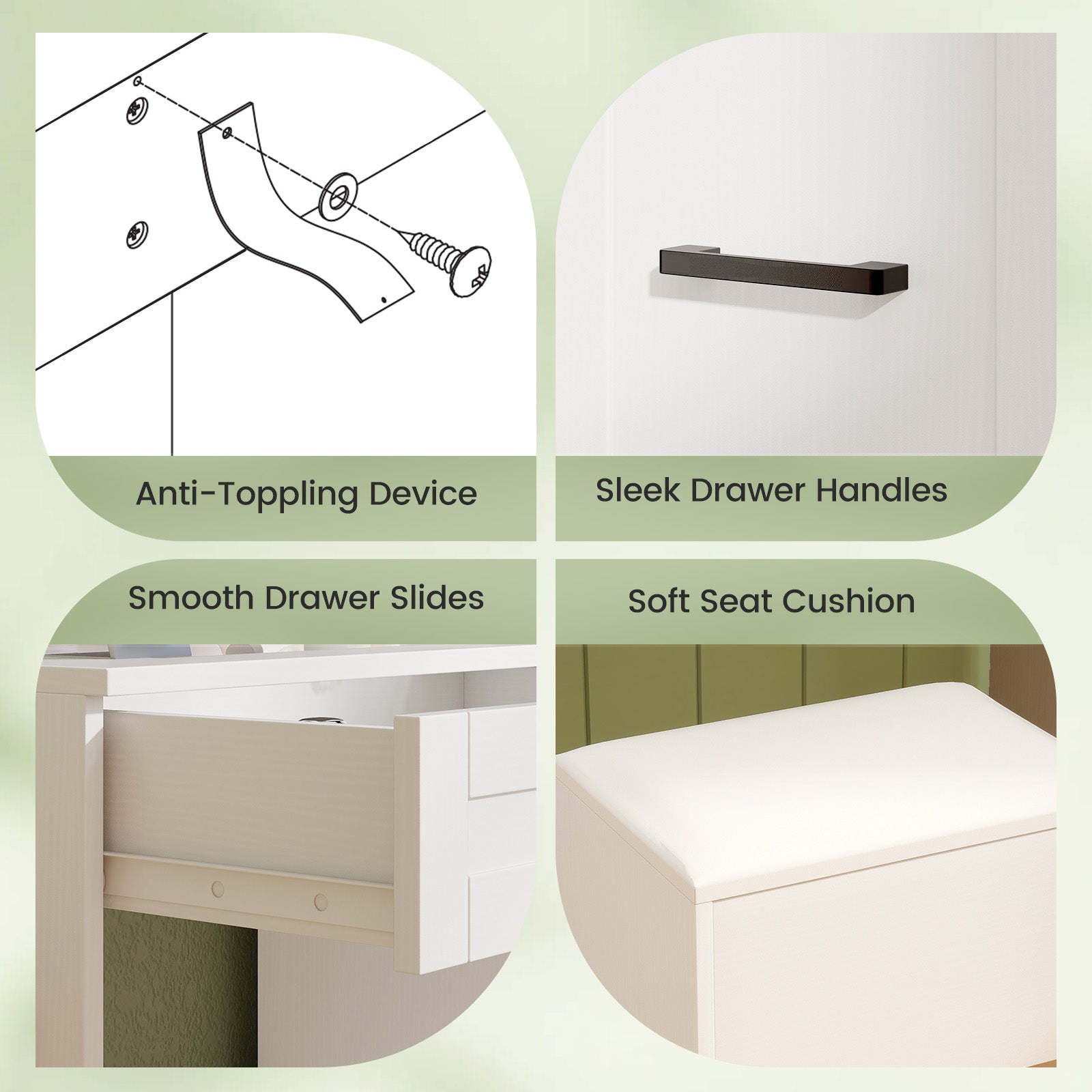 Dressing Desk with 3 Color Lighting and Hair Dryer Stand-White