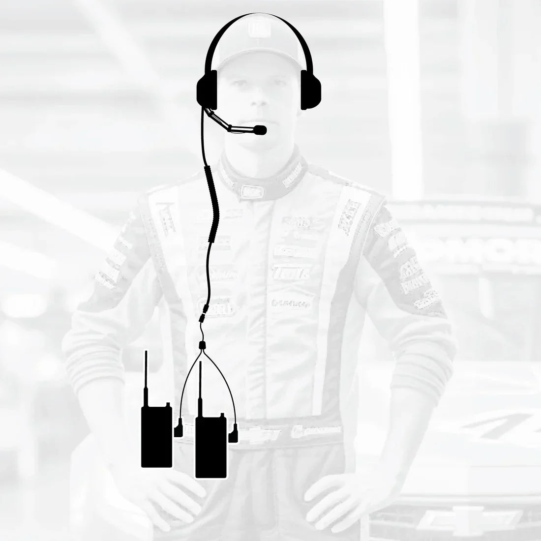Crew Chief - H42 Spotter Headset and Rugged Handheld Radio Package - Single Radio with Nitro Bee X / RDH Digital UHF Radio / Black