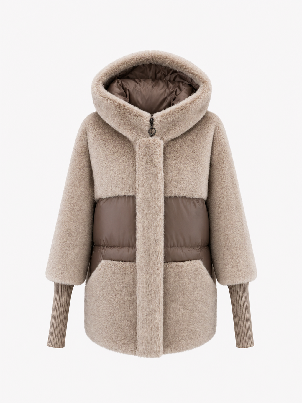 Claire Eco-Fur Bio-Down Fill Jacket in Taupe Grey