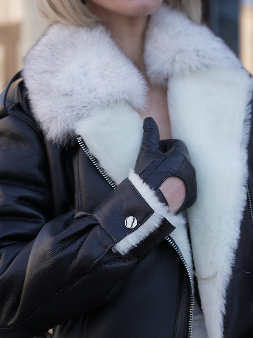 Willow Genuine Shearling Coat in Black/White