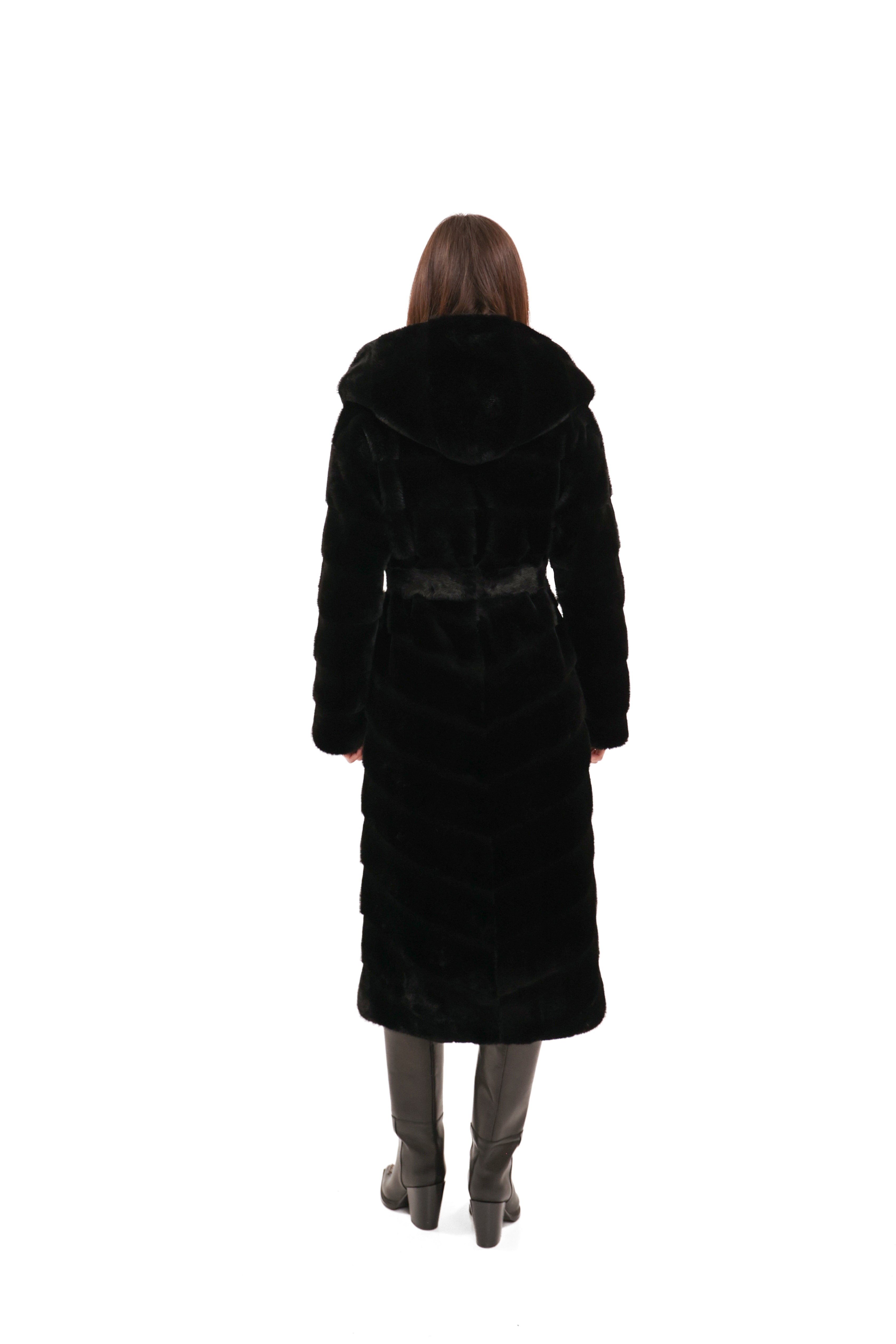 Faux Mink Effect Fur Hooded Coat