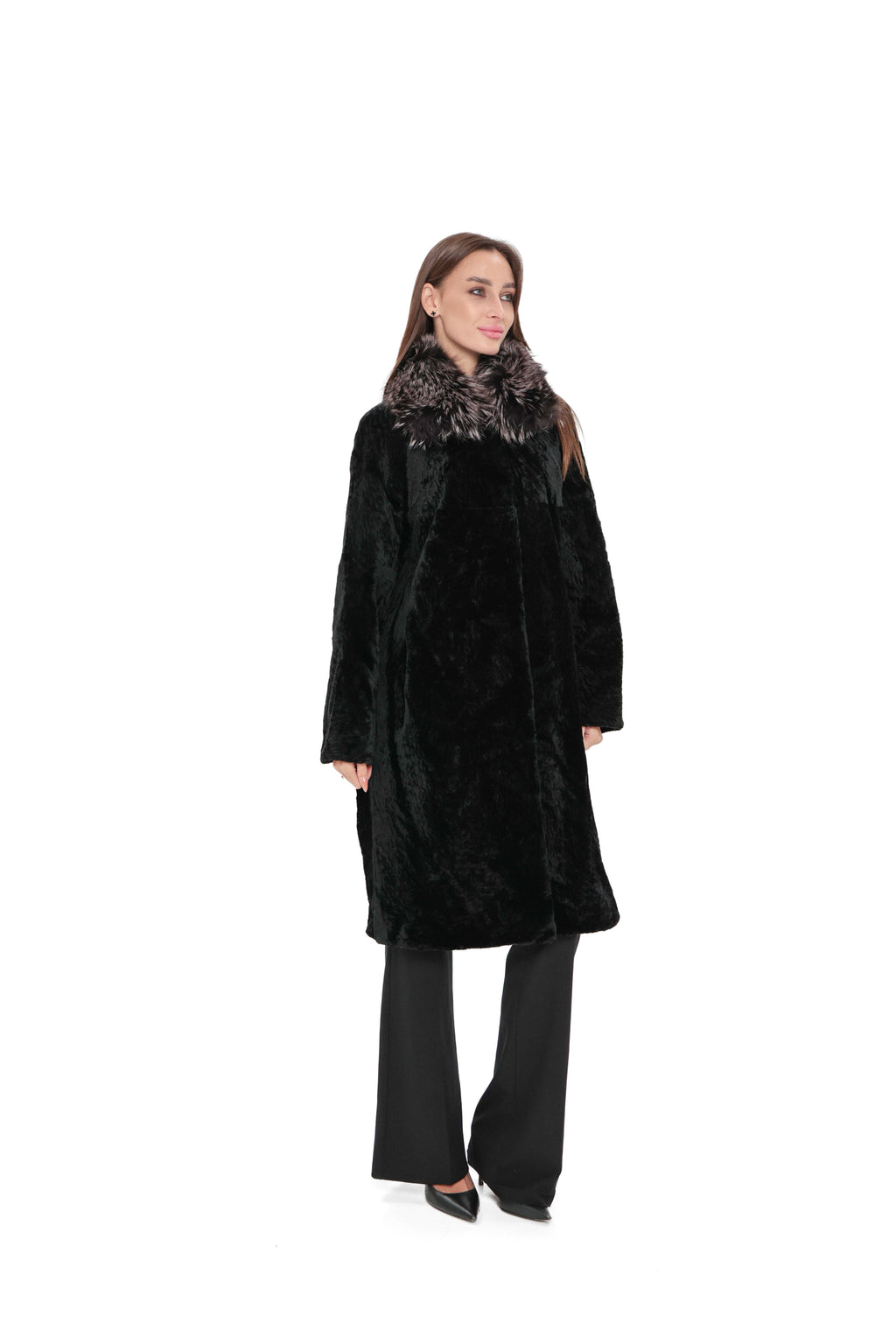 Genuine Astrakhan Silver Fox Trim Coat