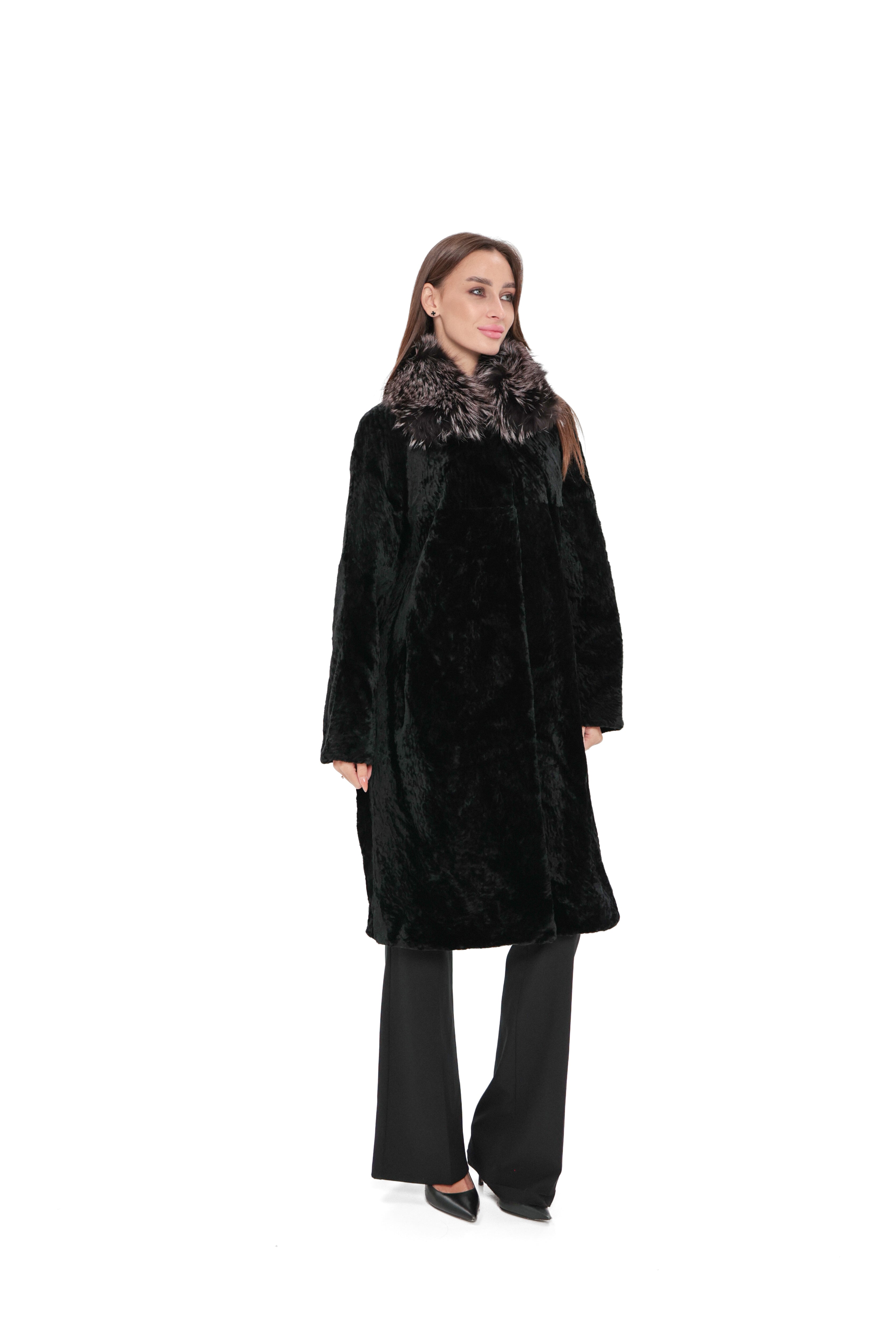 Genuine Astrakhan Silver Fox Trim Coat