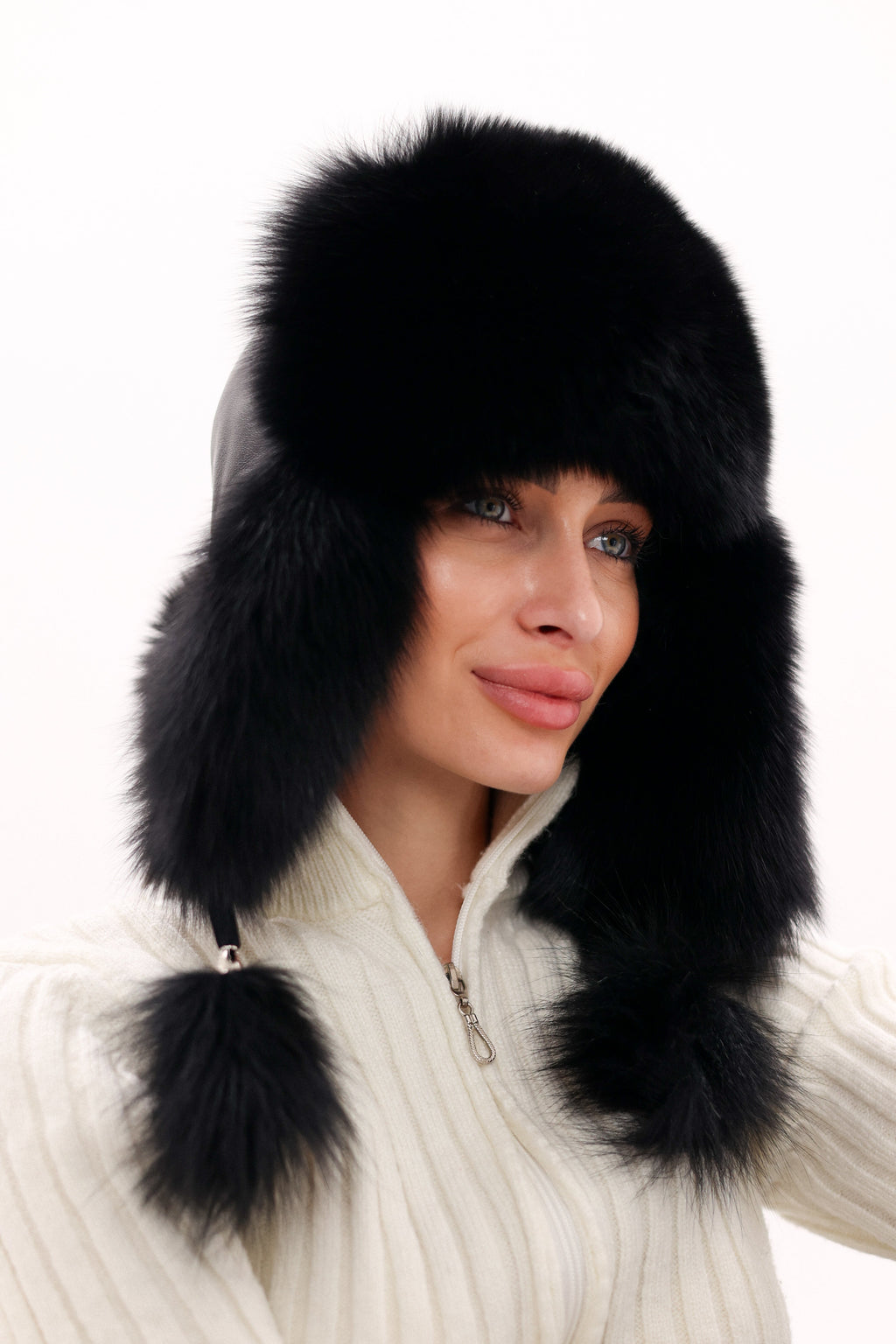 Genuine Polar Fox Fur Genuine Leather Hat