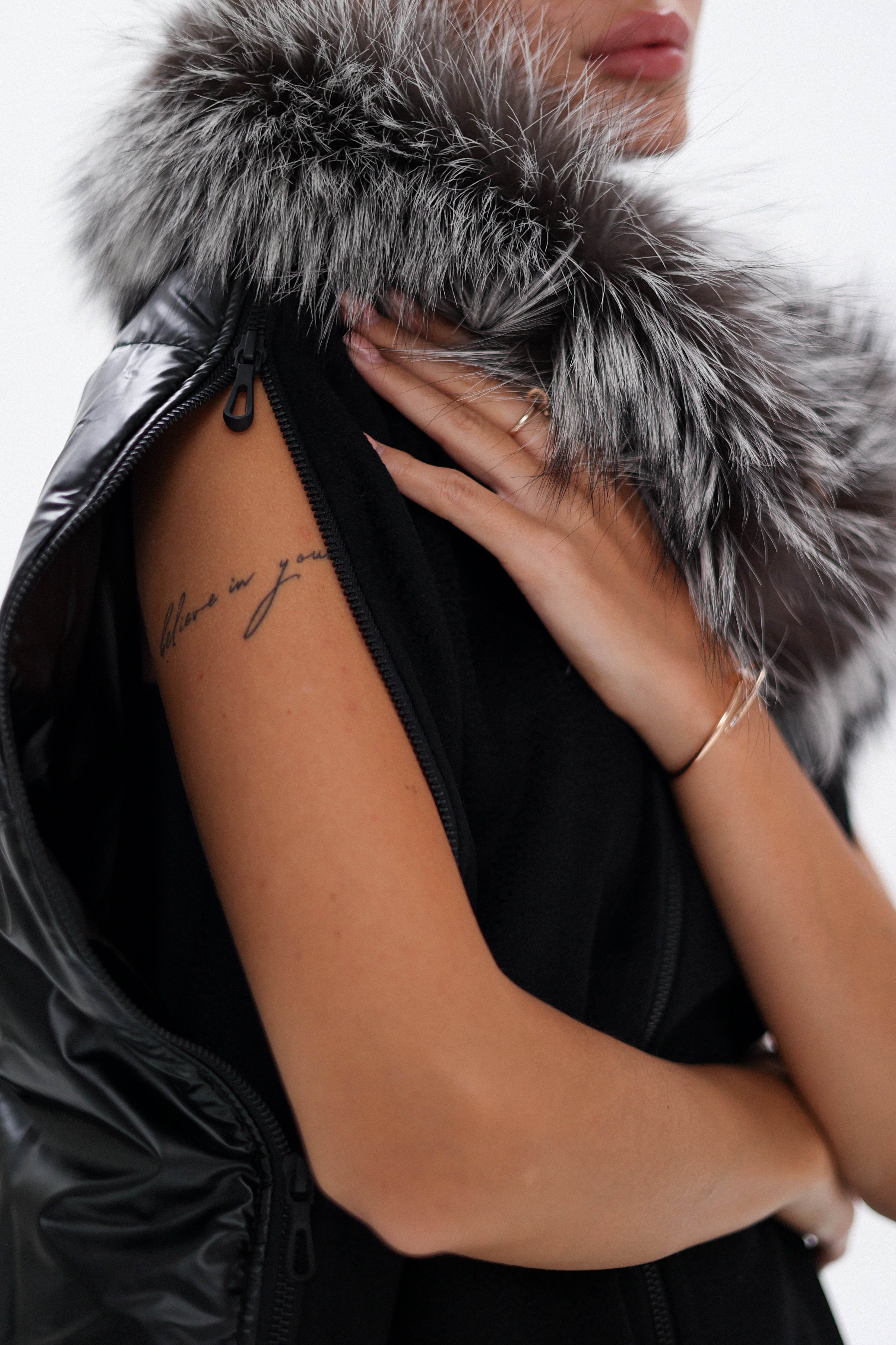 Saga®Furs Silver Fox Wool Alpaca Poncho Vest in Black