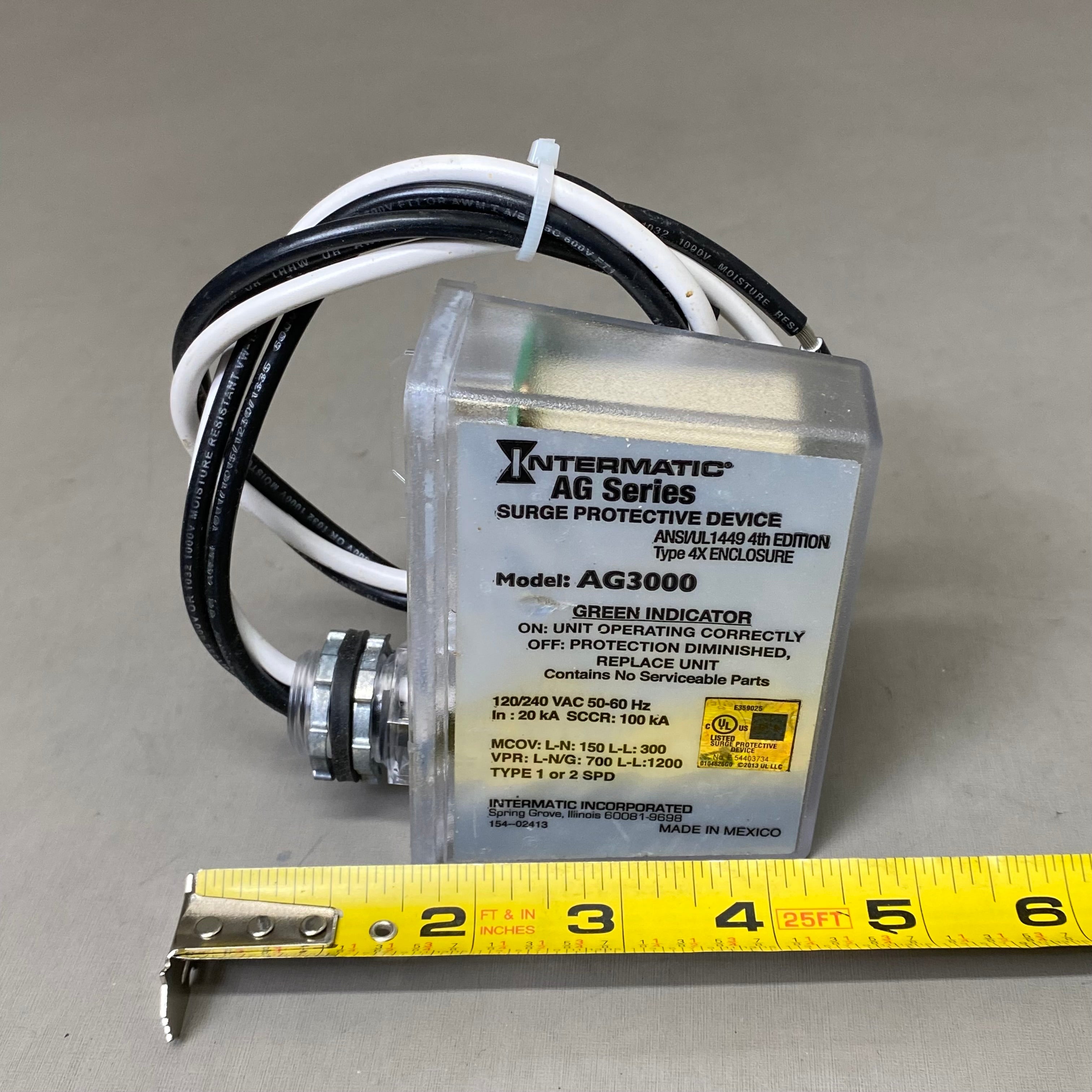 INTERMATIC 1 Phase Types 1 &2 SPD AG Series AC Surge Protector White 415-48999-05