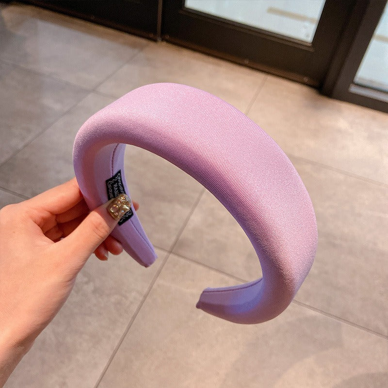 Candy colored thick sponge hair hoop for women's solid color wide edged and minimalist headband