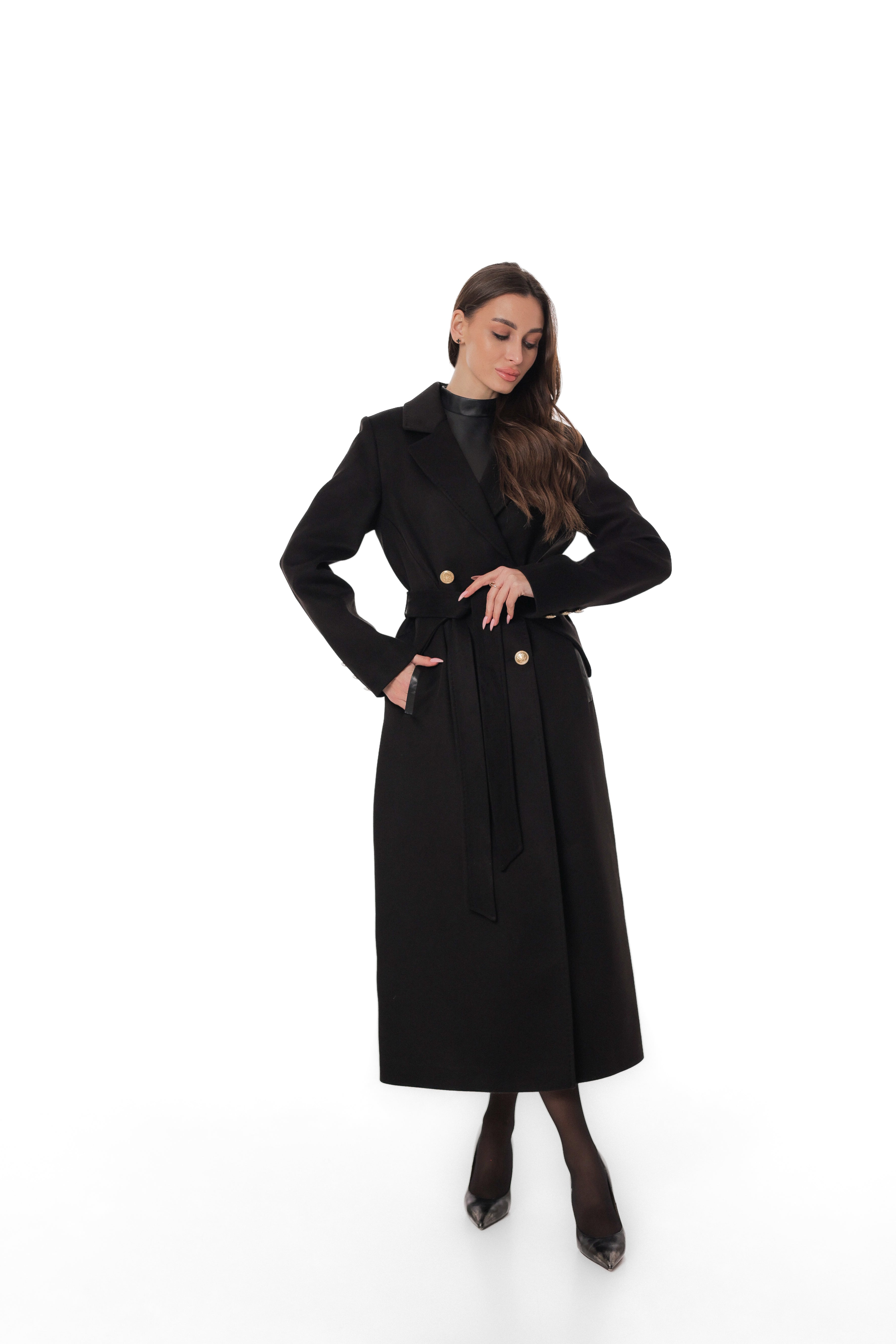 Vivian Tailored Cashmere Wool Coat in Black