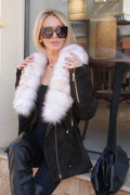 Vivienne Genuine Suede Polar Fox Trim Coat in Cognac