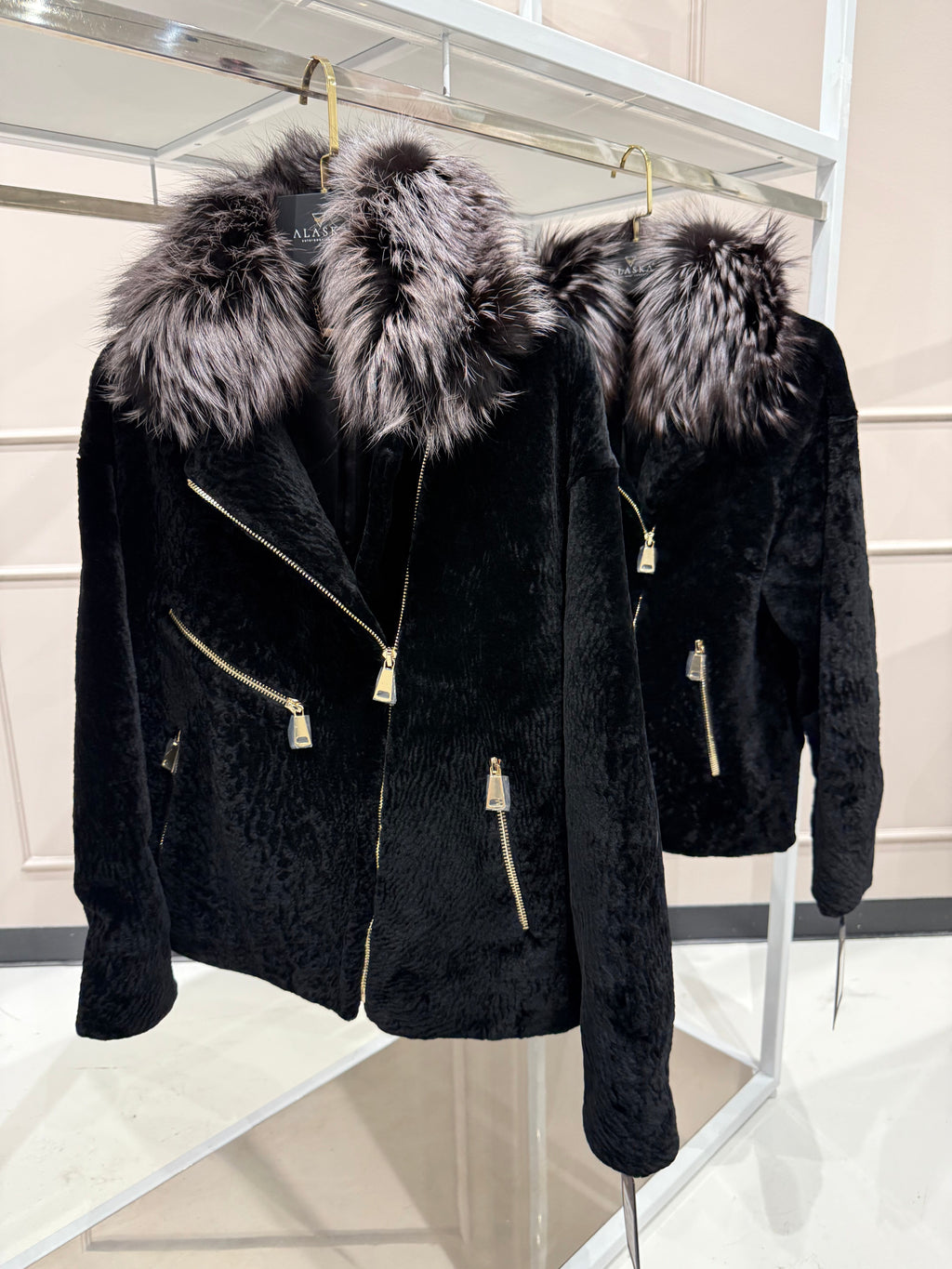 Bari Genuine Astrakhan Silver Fox Trim Coat