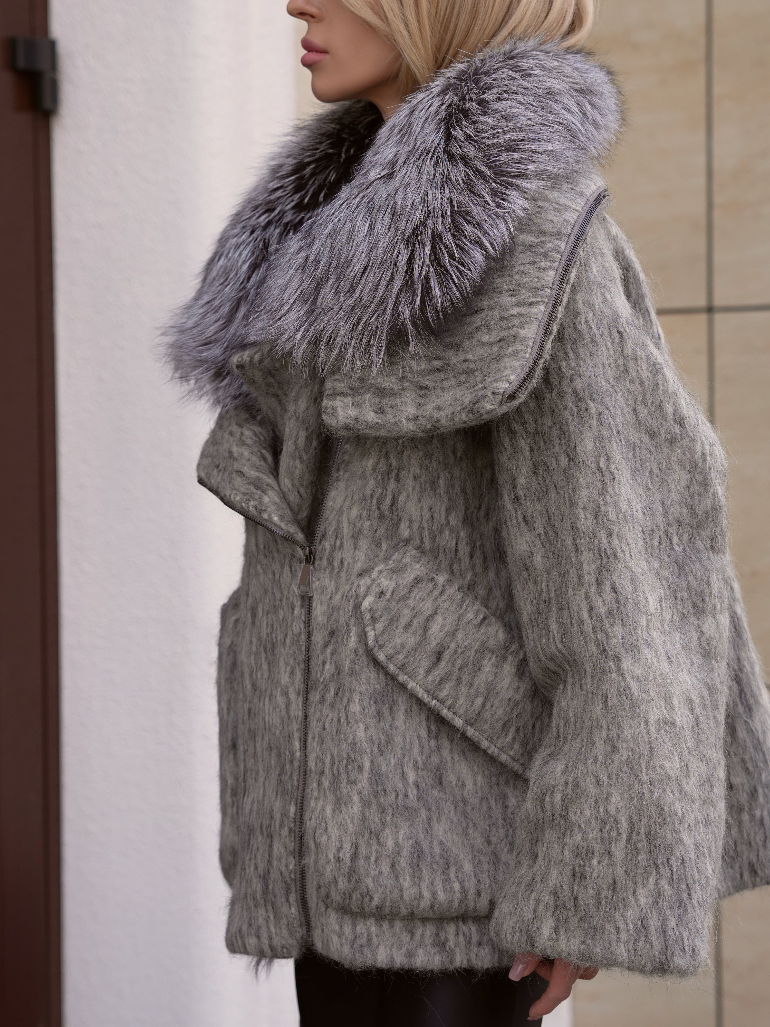 Ares Genuine Fur Trim Down Fill Mohair Parka