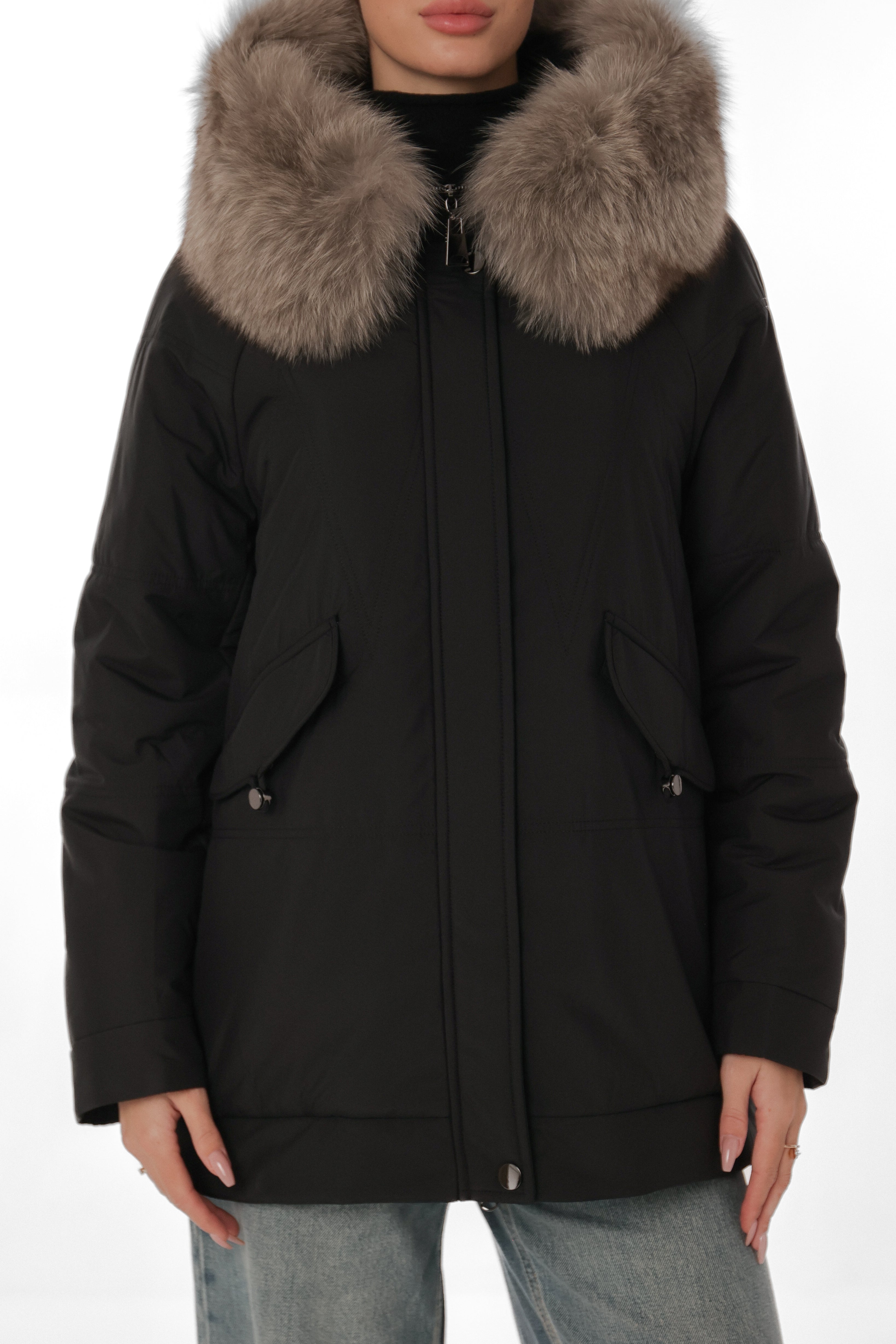 Genuine Polar Fox Camel Wool Blend Coat