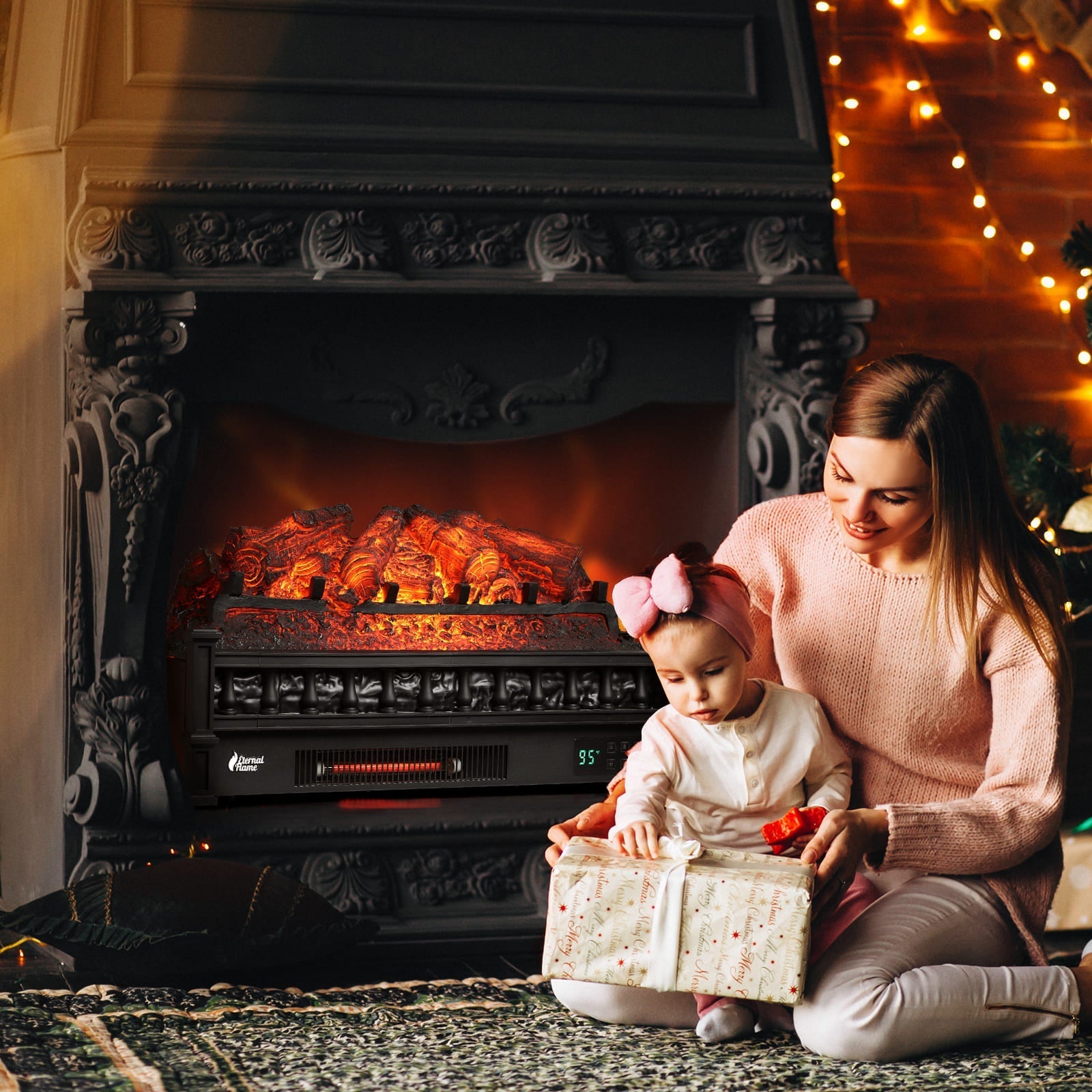 (Open Box) Eternal Flame EF26-PB Smart Electric Fireplace Logs, WiFi Enabled