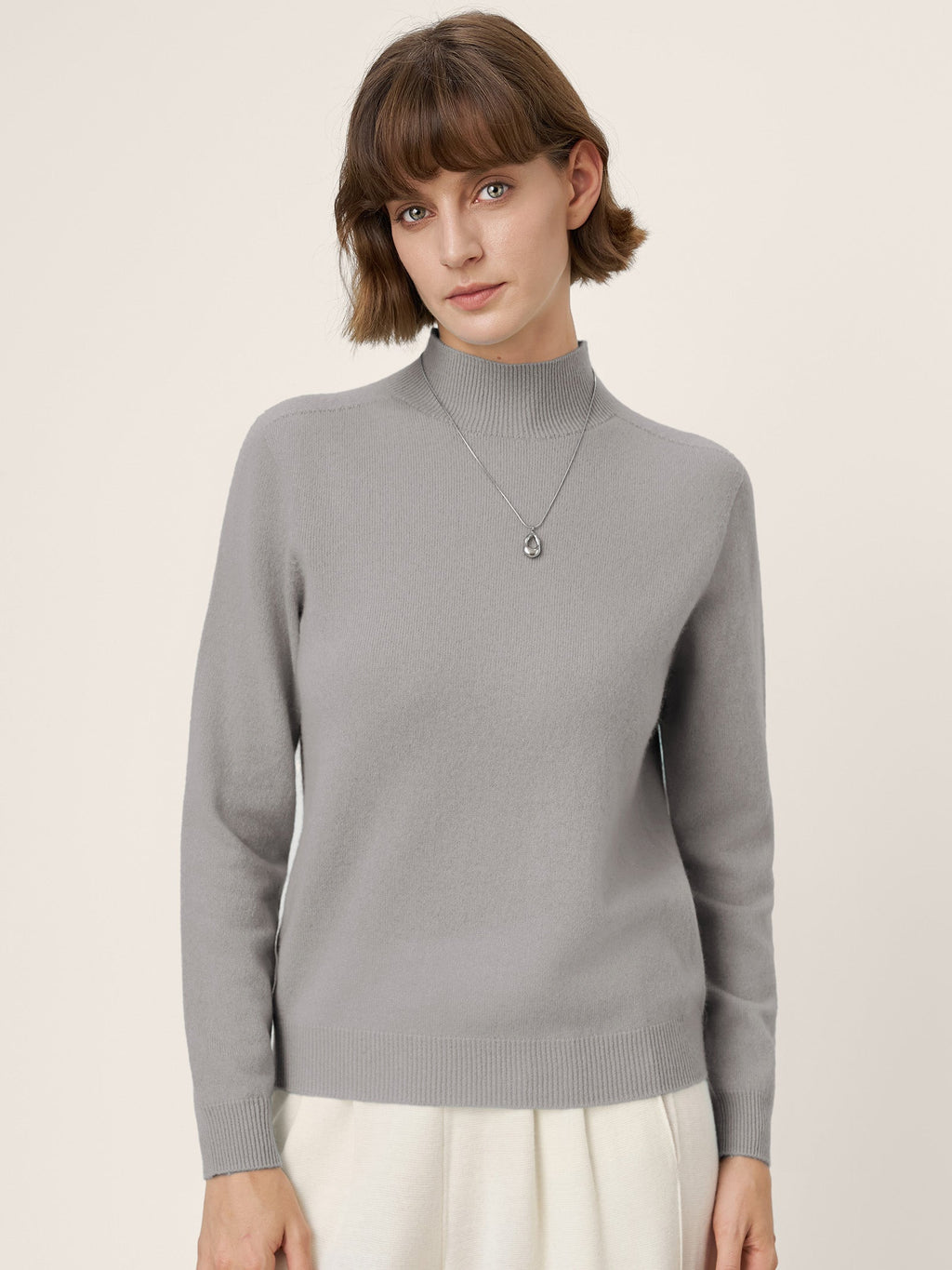 Premium Cashmere Blend Hand-Finished Seamless Mock Neck Ribbed Sweater RHEA