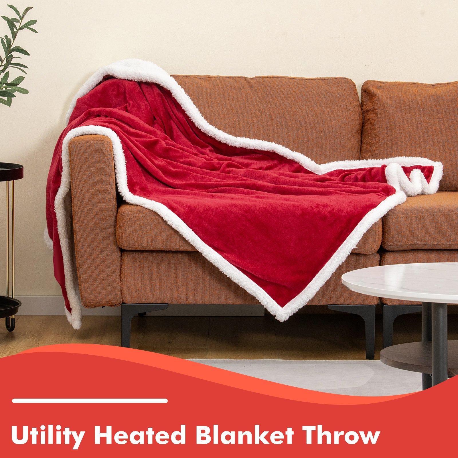 Electric Heated Blanket Throw Reversible Flannel and Sherpa Blanket