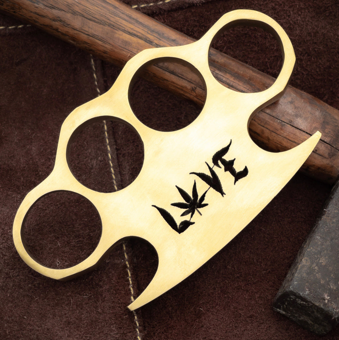 Handmade Engraved Sylo Couple Brass Knuckle with Belt Loop Leather Case - Solid Brass Knuckle for Self Defense