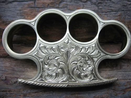 Engraved Solid Brass Knuckles with Premium Leather Carry Case – Custom Handcrafted Duster
