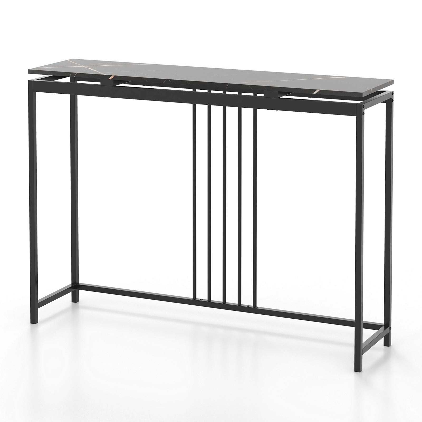 Entrance Couch Table with Narrow Faux Marble Top for Living Room and Hallway-Black