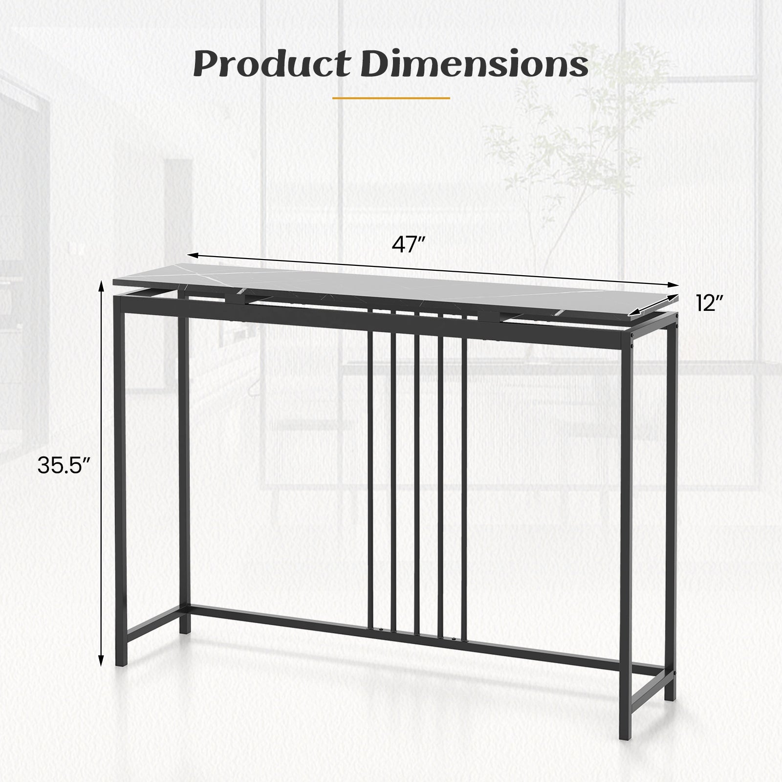Entrance Couch Table with Narrow Faux Marble Top for Living Room and Hallway-Black