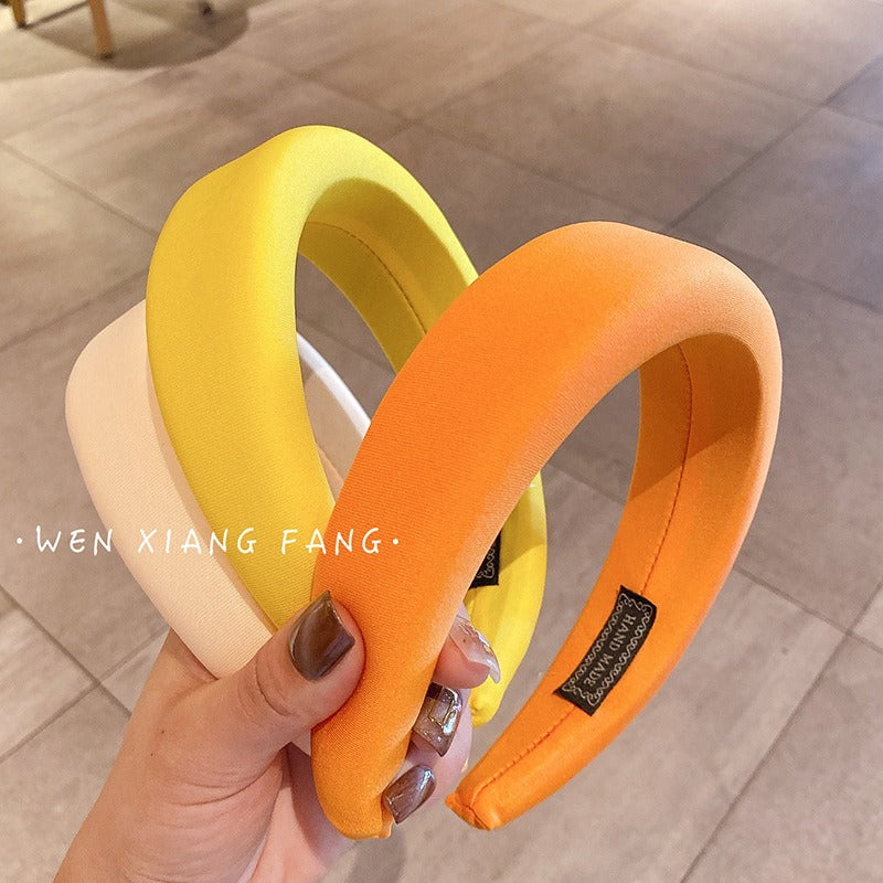 Candy colored thick sponge hair hoop for women's solid color wide edged and minimalist headband
