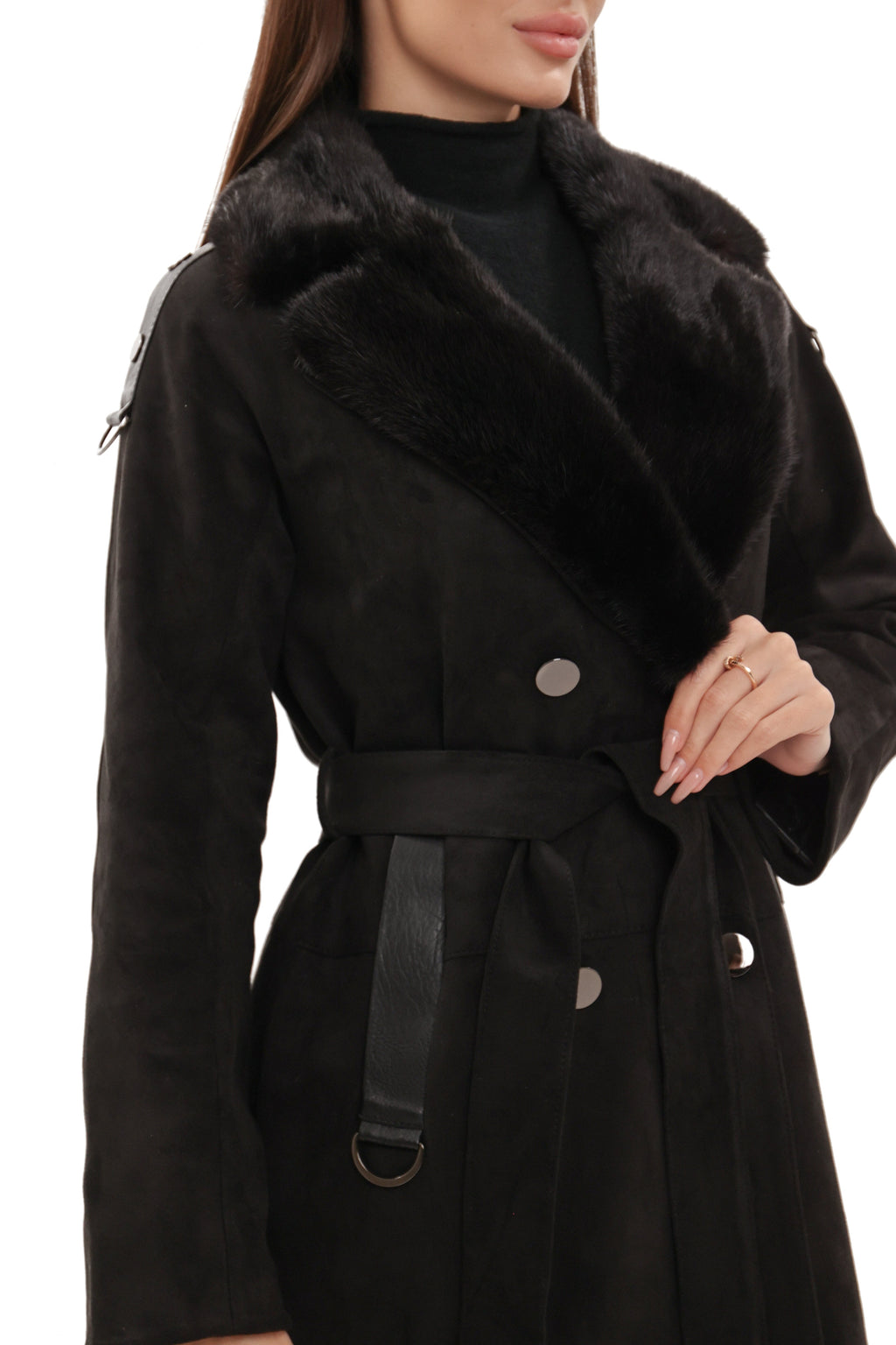 Genuine Mink Fur Eco Suede Coat
