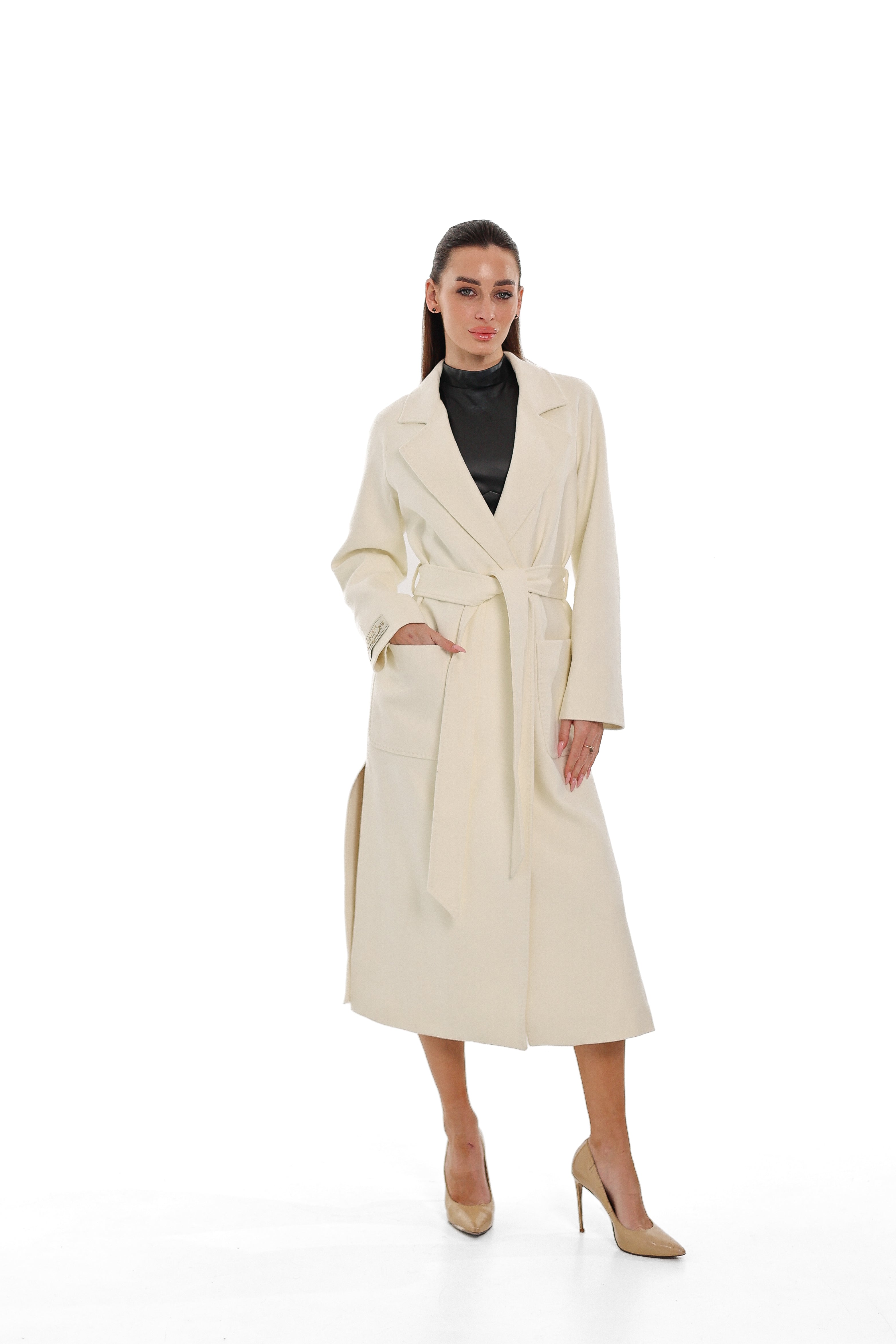 Estelle Classic Cashmere Wool Blend Overcoat in Ivory