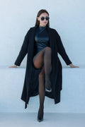 Logan Leather Trim Cashmere Blend Overcoat in Black