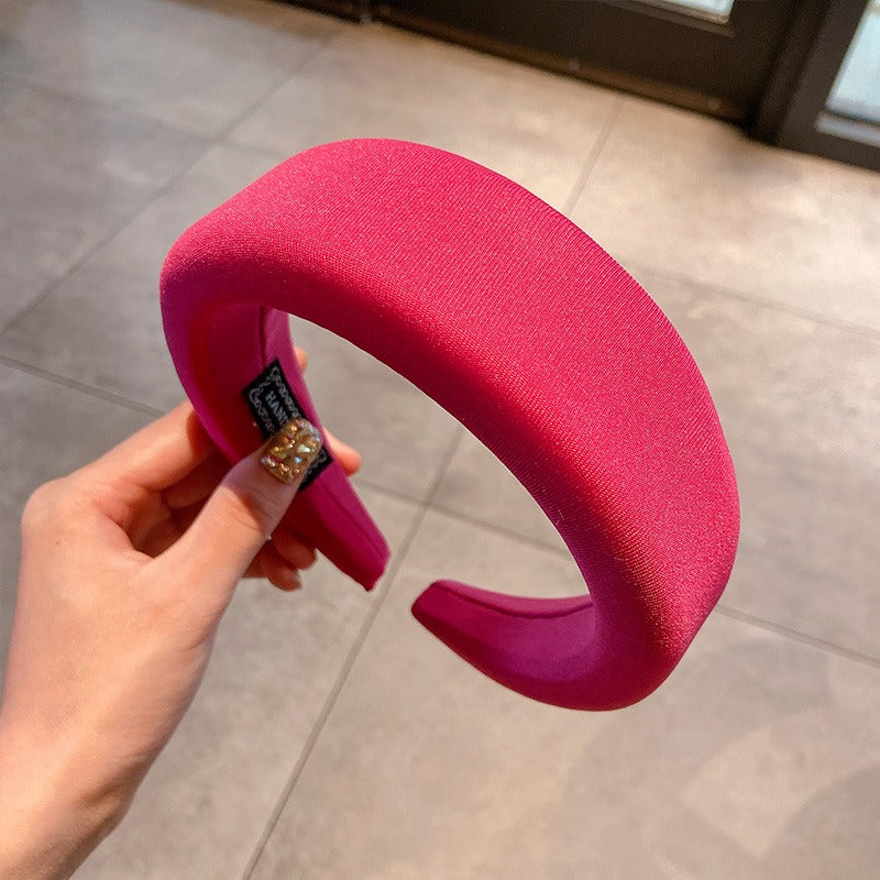 Candy colored thick sponge hair hoop for women's solid color wide edged and minimalist headband