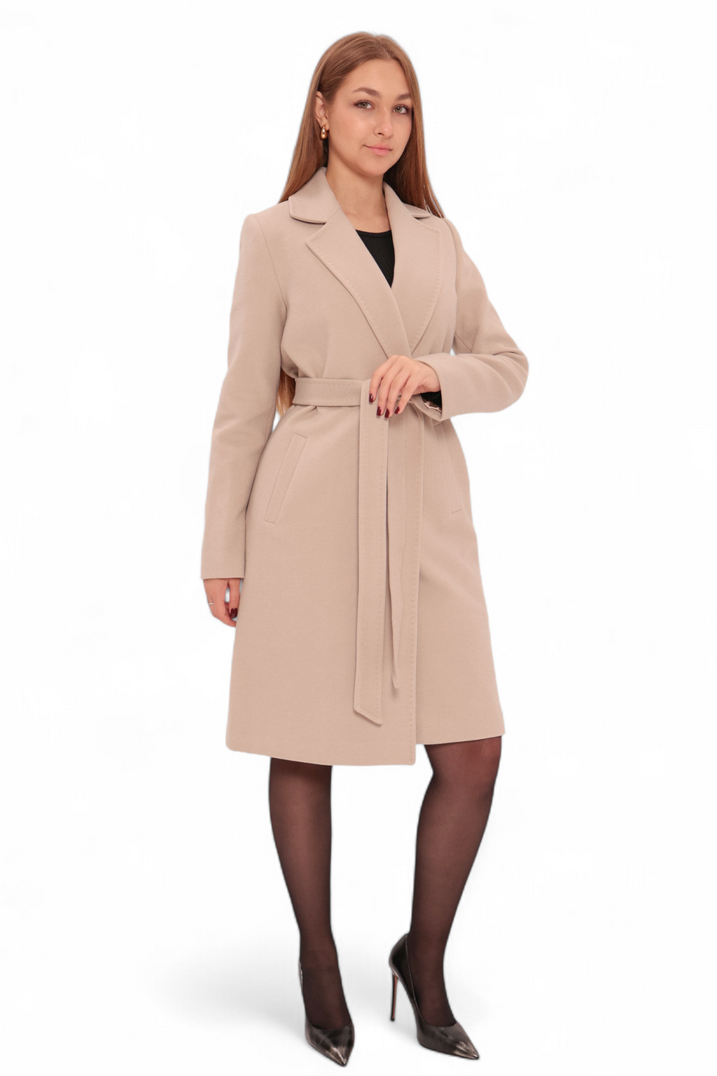 Windsor Classic Wraparound Cashmere Blend Overcoat in Beige
