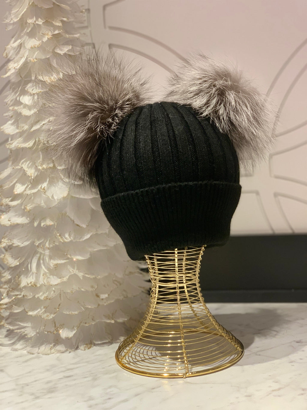 Two Fur Poms Hat Adult | Kids