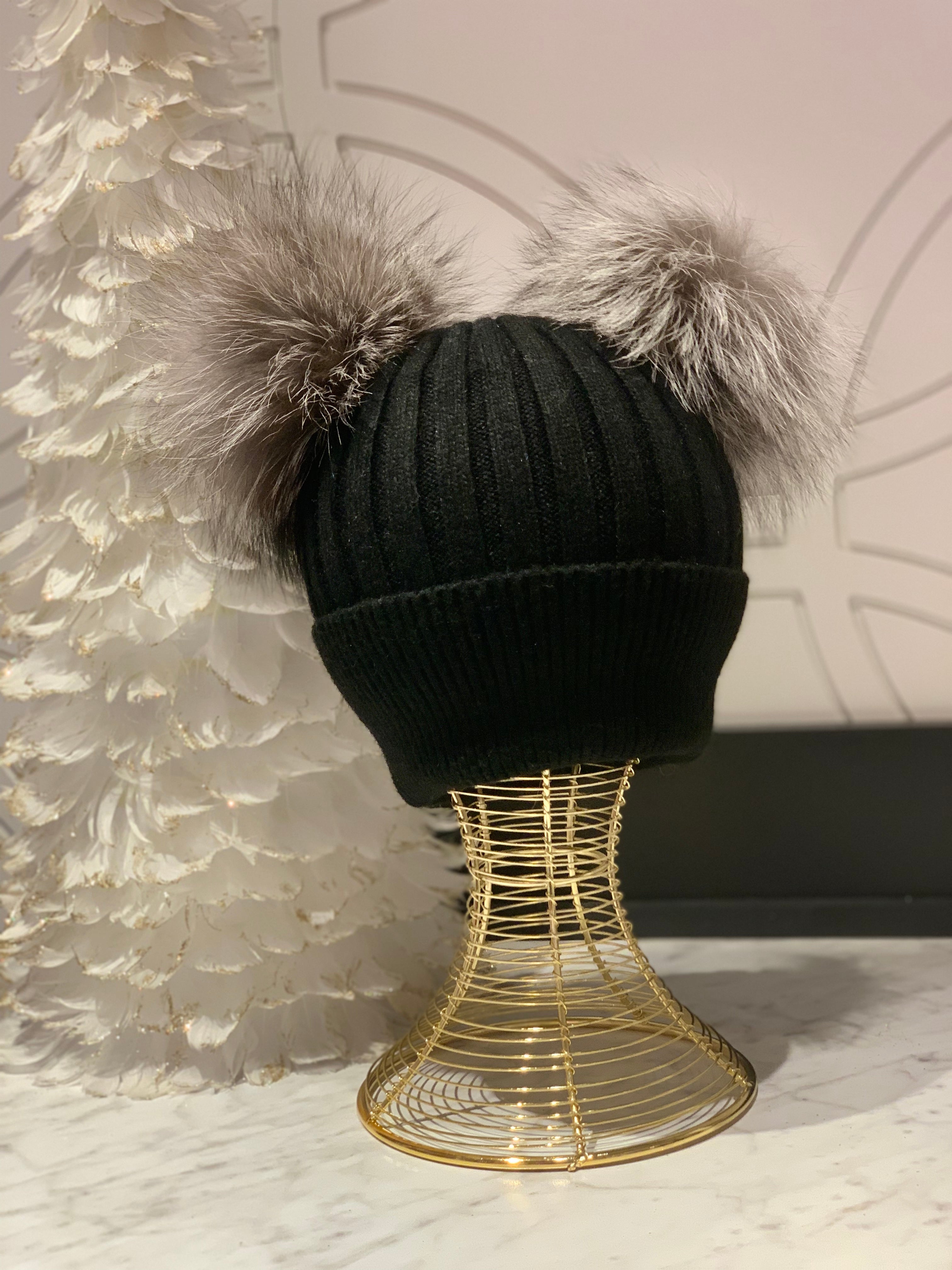 Two Fur Poms Hat Adult | Kids