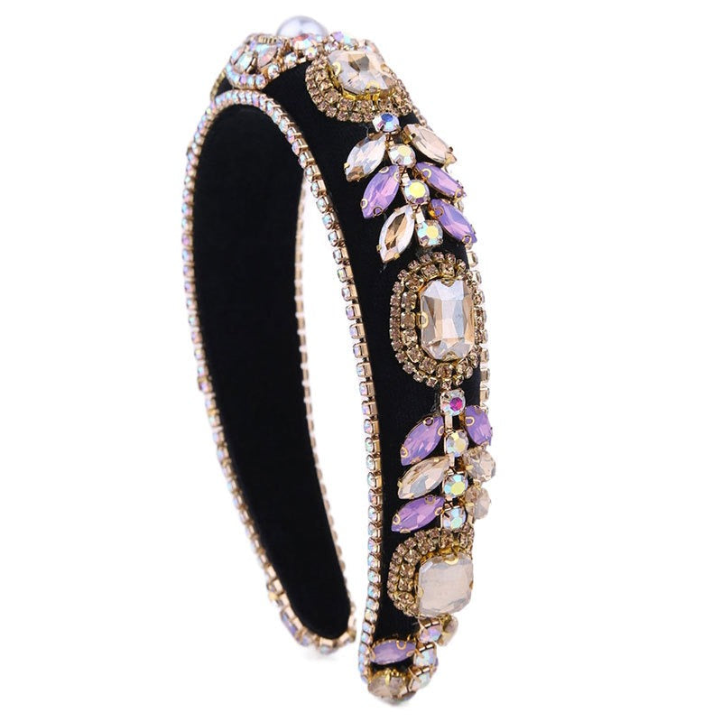 Decorated with colored glass diamond flower headband