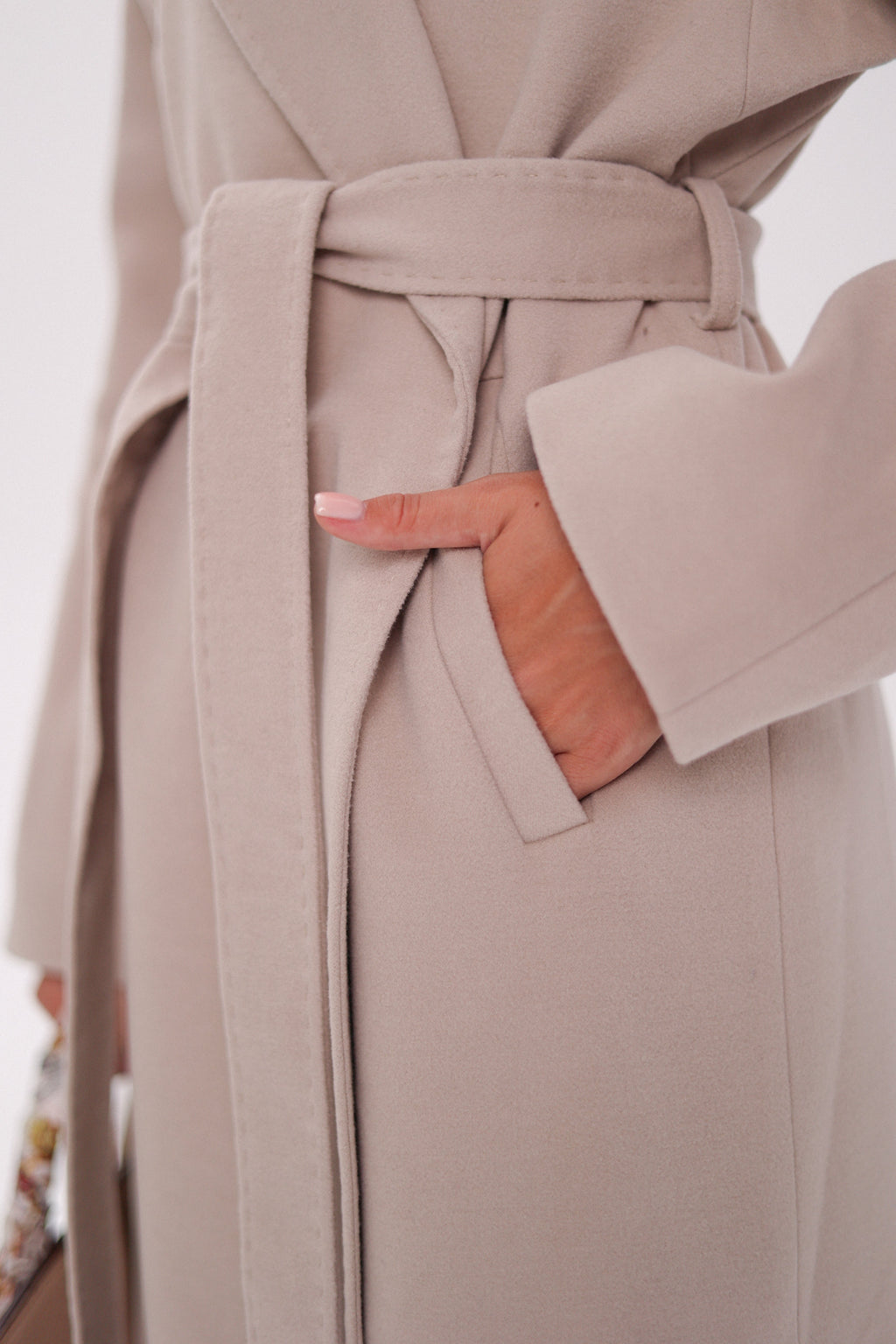 Cambridge Comfort Wraparound Wool Cashmere Coat in Nude