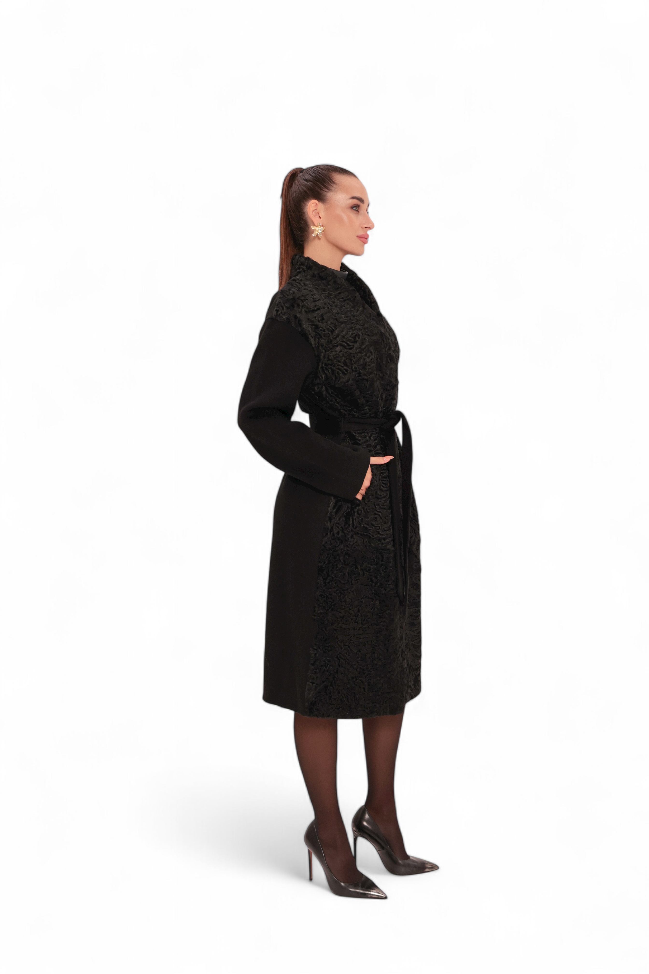 Noir Genuine Karakul Wool Overcoat