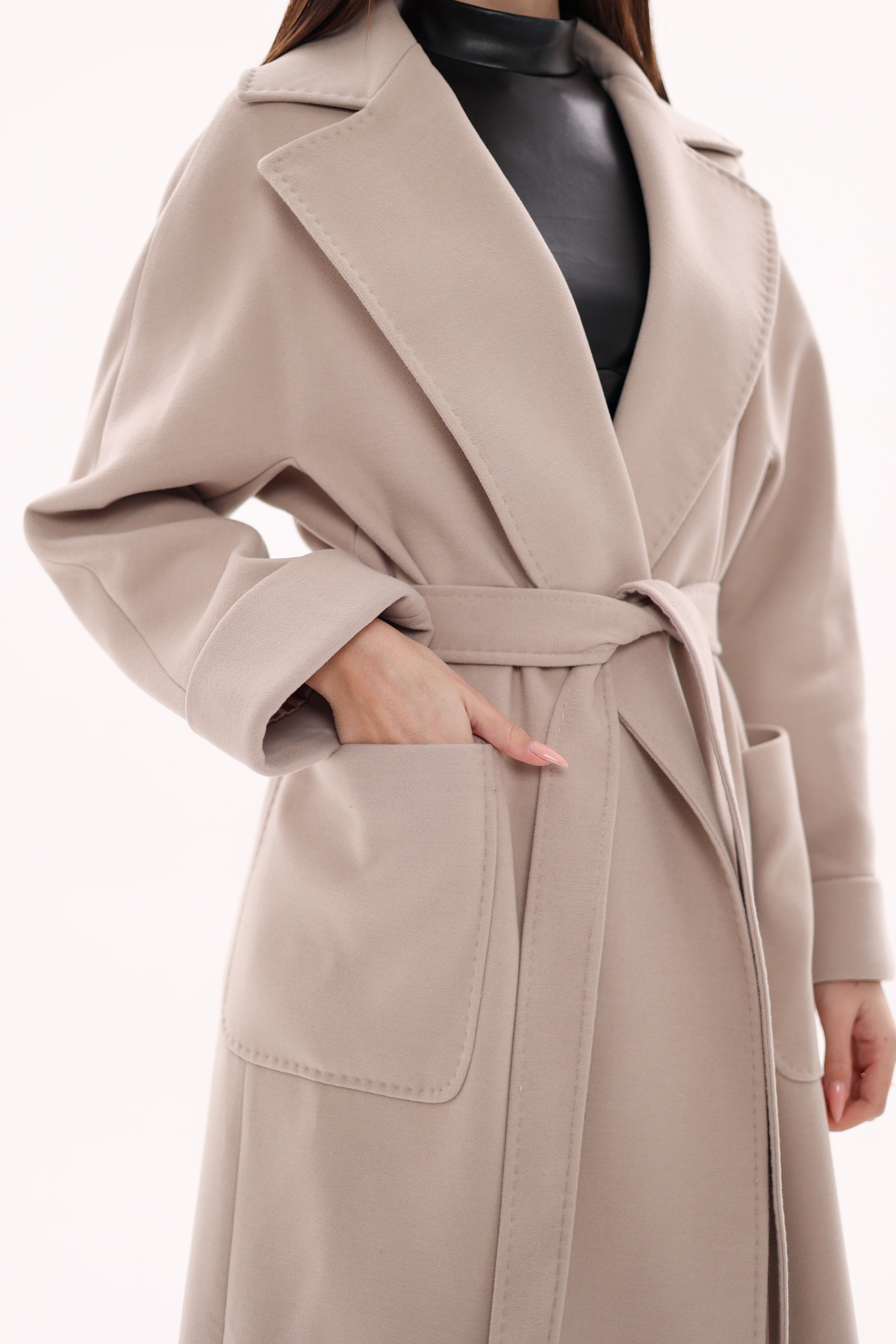Marley Wraparound Wool Cashmere Coat in Nude