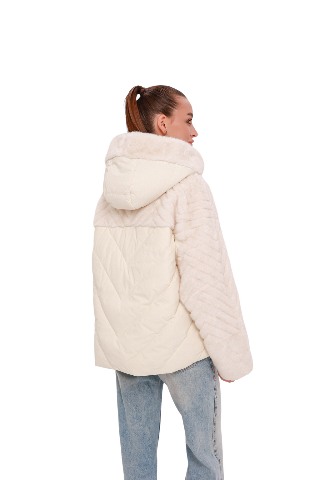 Montana Eco-Fur Down Fill Coat in Ivory