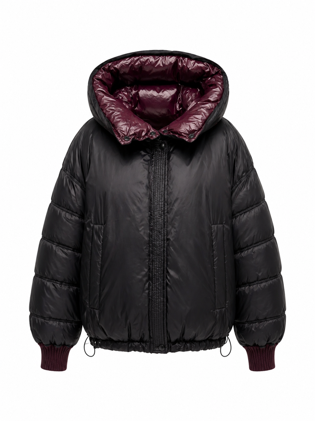 ⇆ Reversible Hooded Bio-Down Jacket in Burgundy/Black