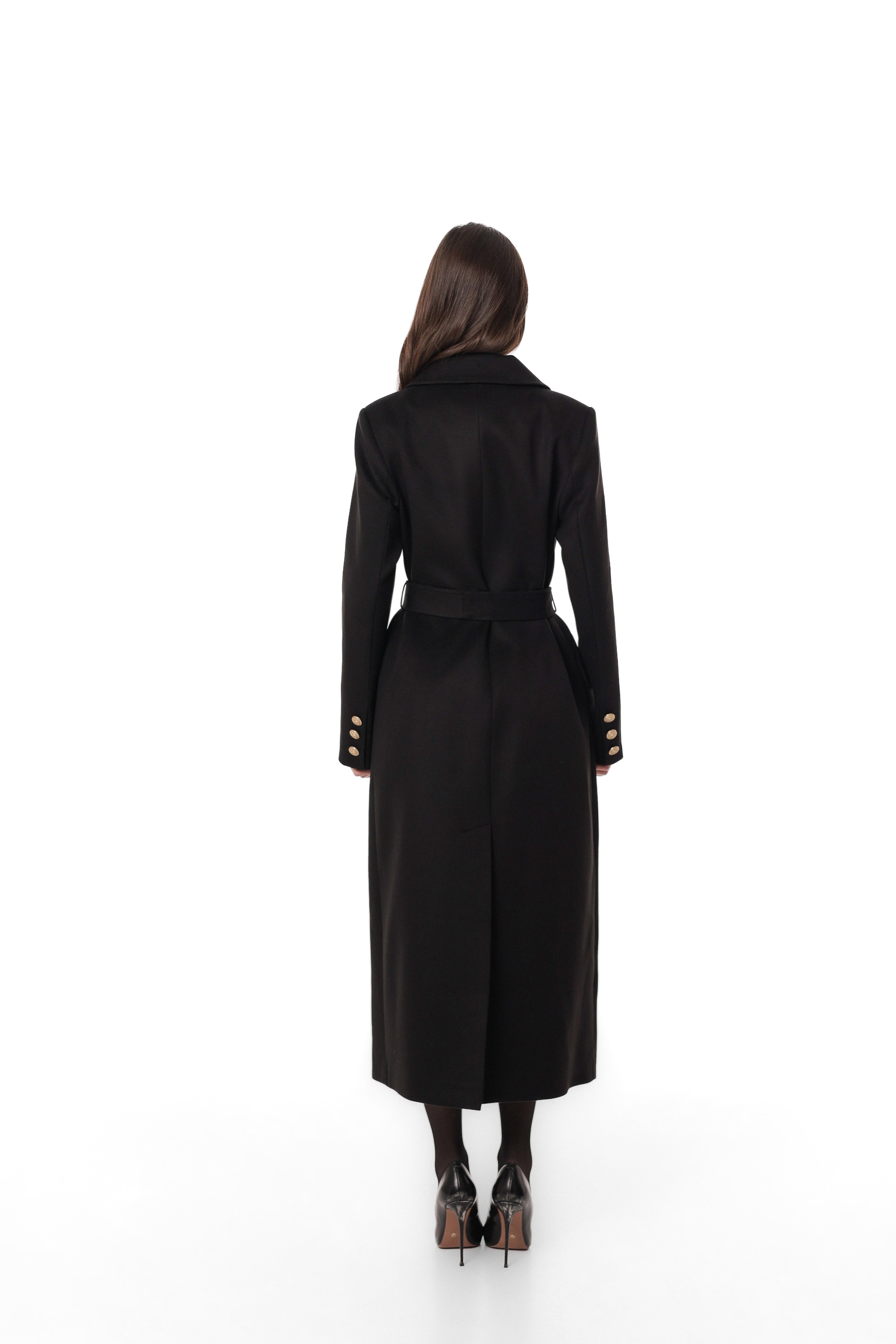 Vivian Tailored Cashmere Wool Coat in Black